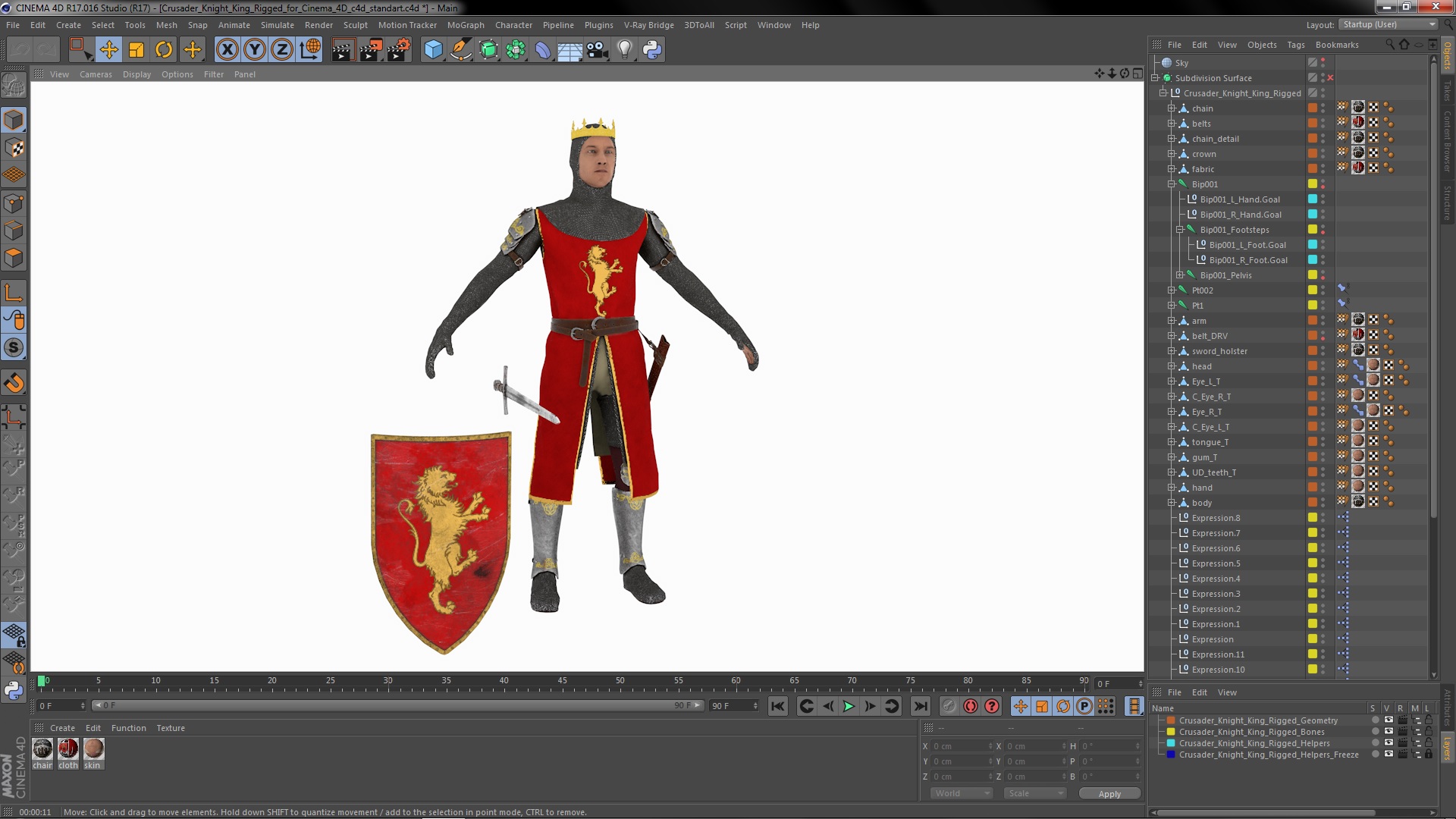 3D Crusader Knight King Rigged for Cinema 4D