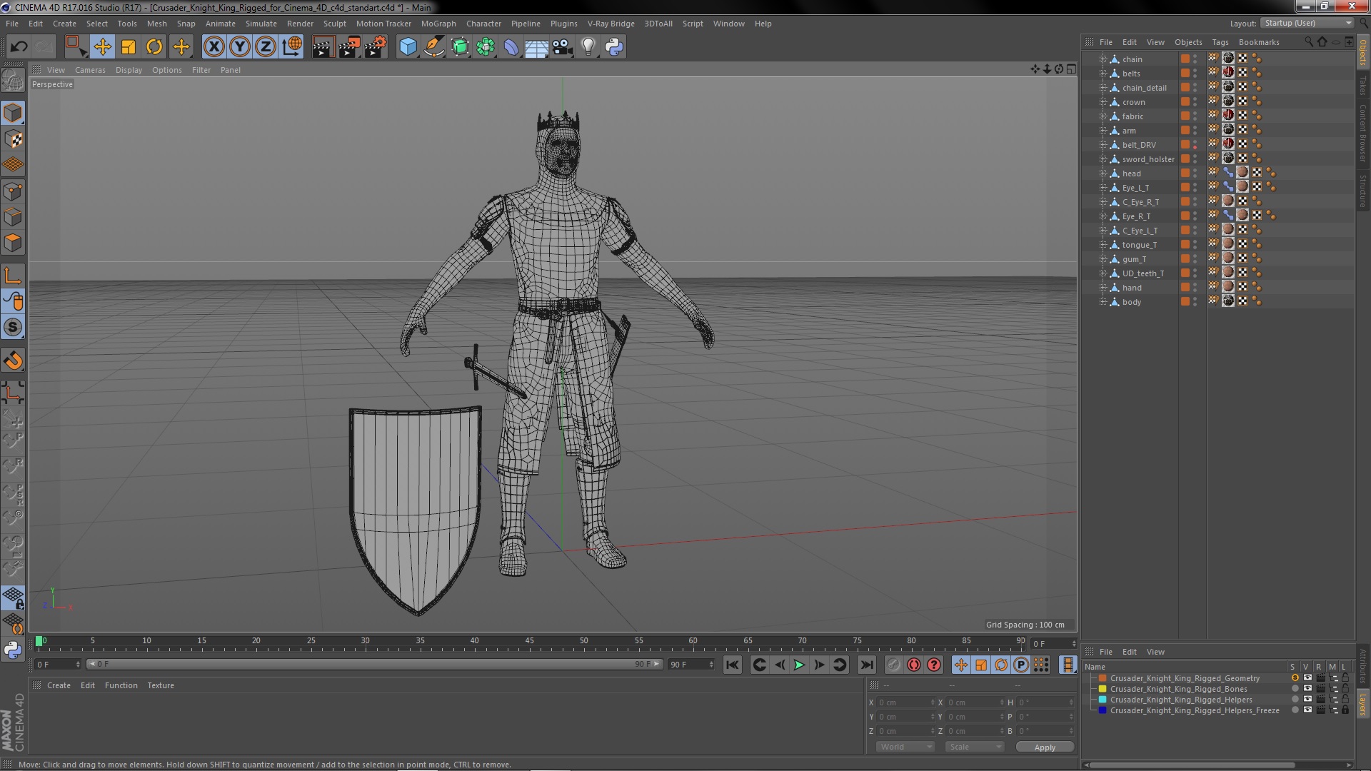 3D Crusader Knight King Rigged for Cinema 4D