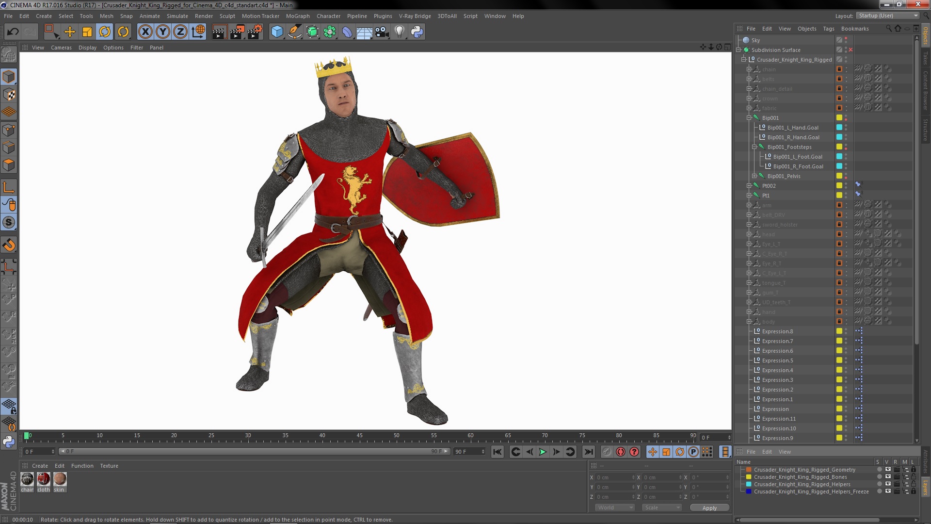3D Crusader Knight King Rigged for Cinema 4D