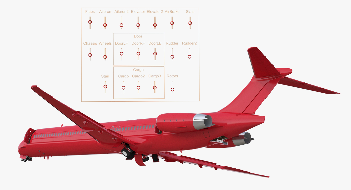3D Airlainer Generic Red Rigged model