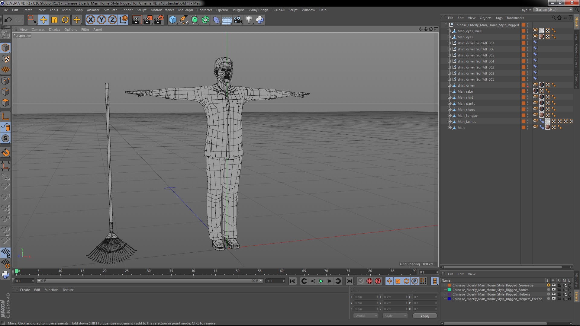 3D Chinese Elderly Man Home Style Rigged for Cinema 4D