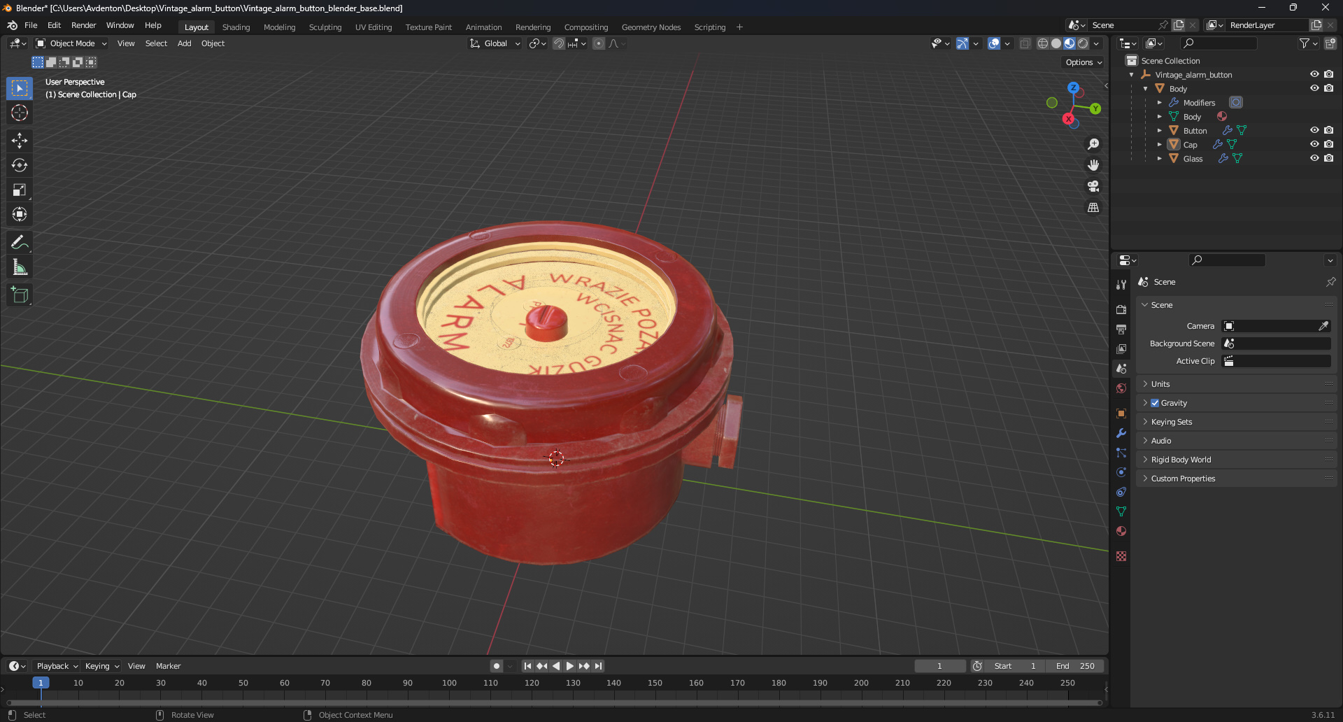 3D model Vintage alarm button