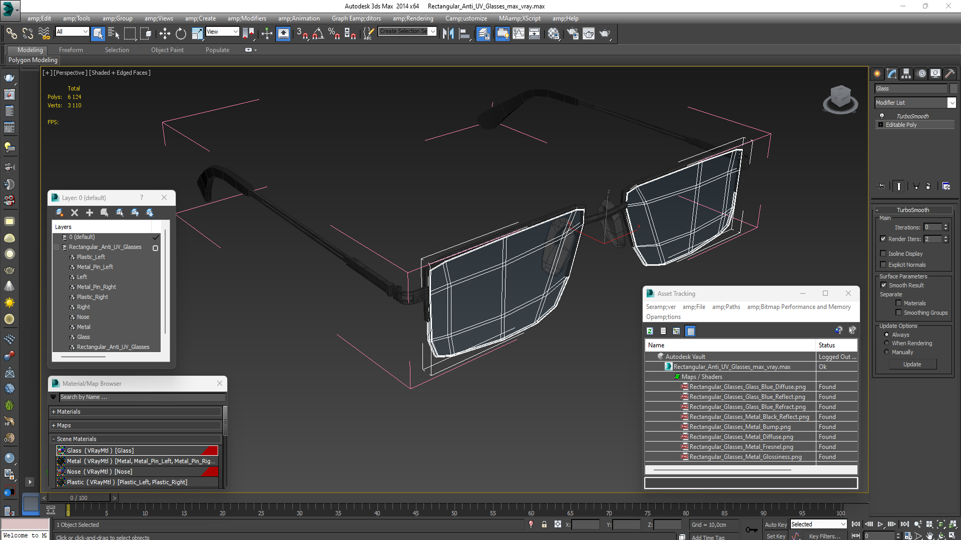 Rectangular Anti UV Glasses 3D