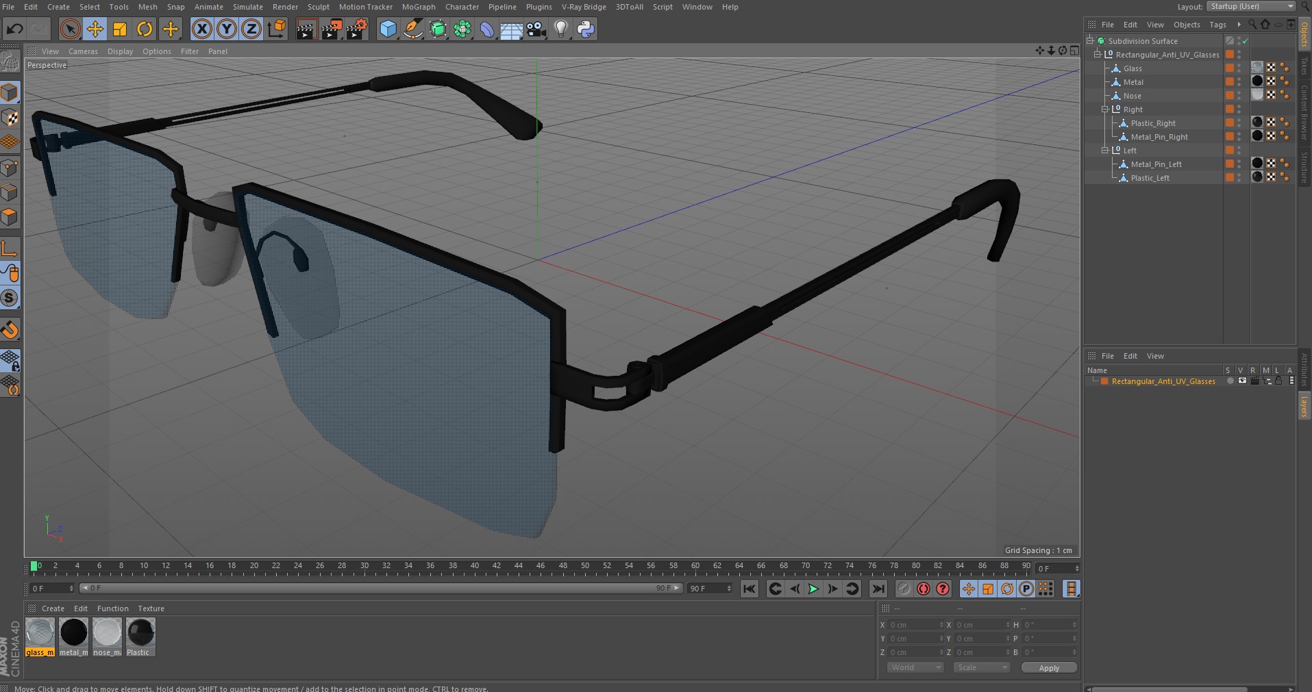 Rectangular Anti UV Glasses 3D