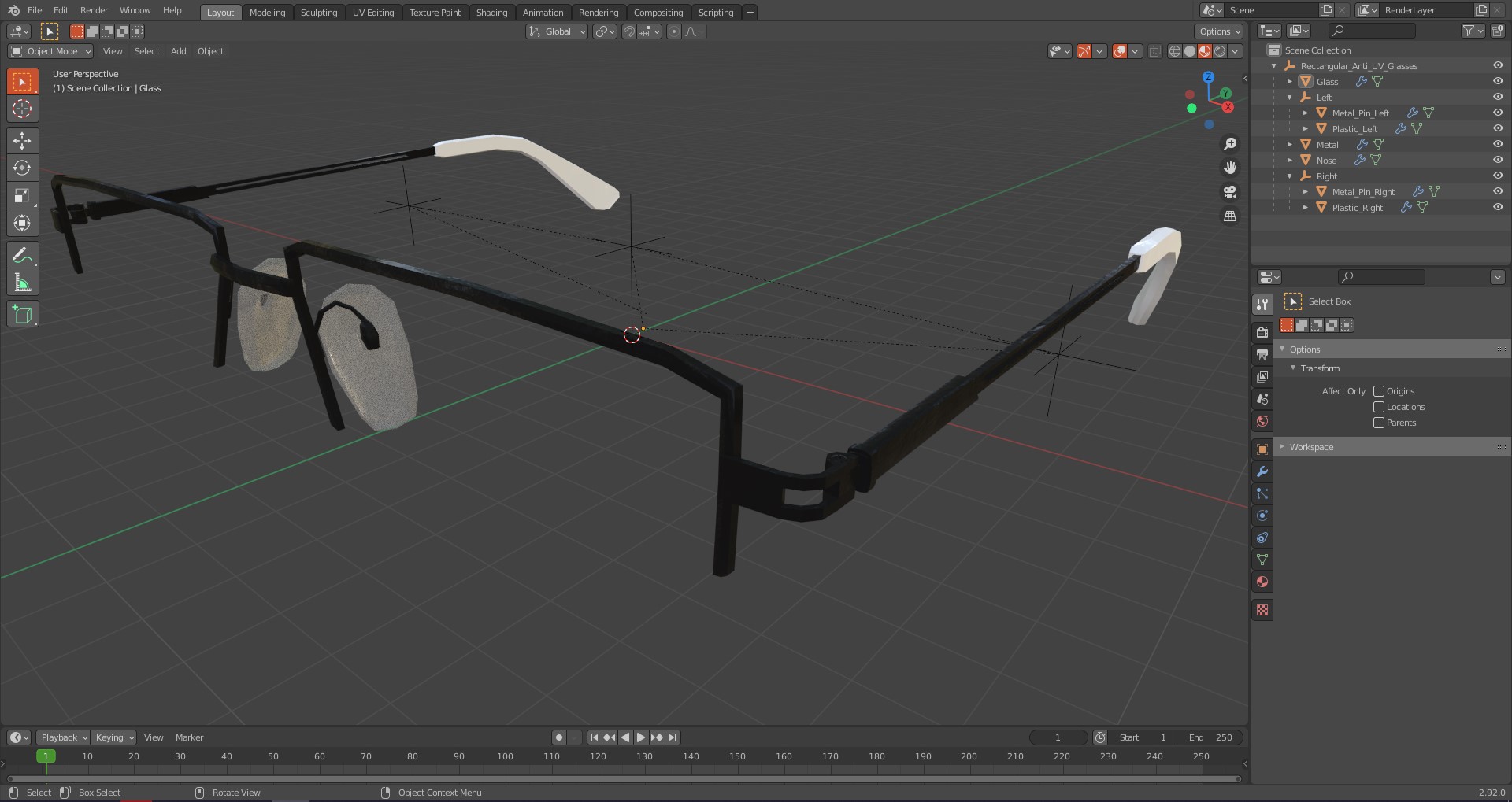 Rectangular Anti UV Glasses 3D