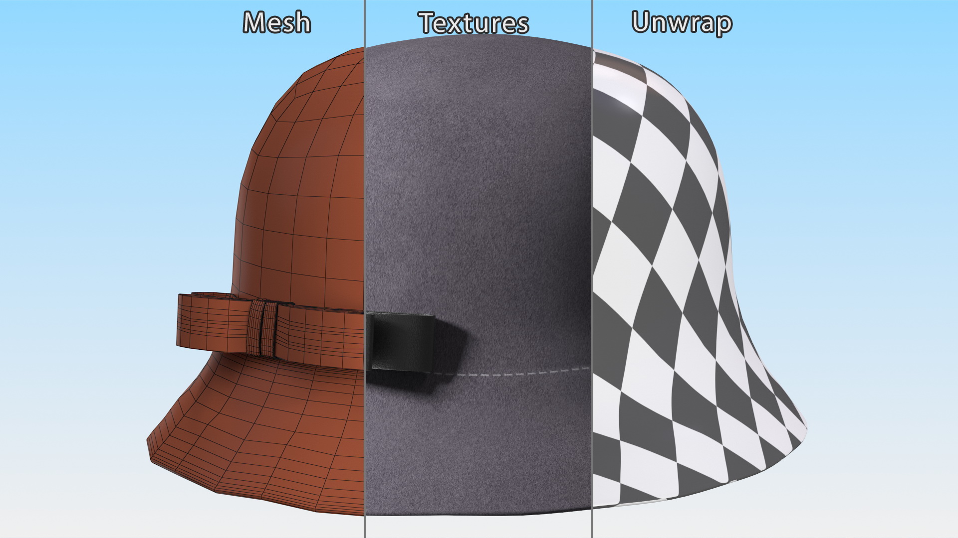 3D model Womens Vintage Wool Cloche Grey Hat Crushable