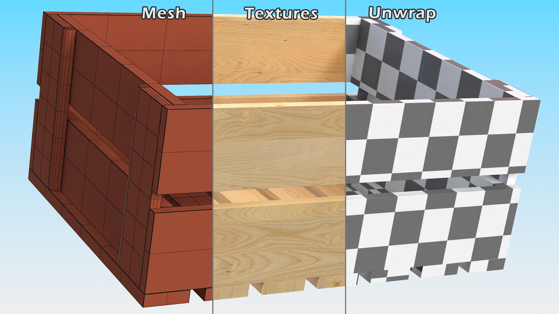 Wooden Fruit Packaging of Boards Low Small 3D