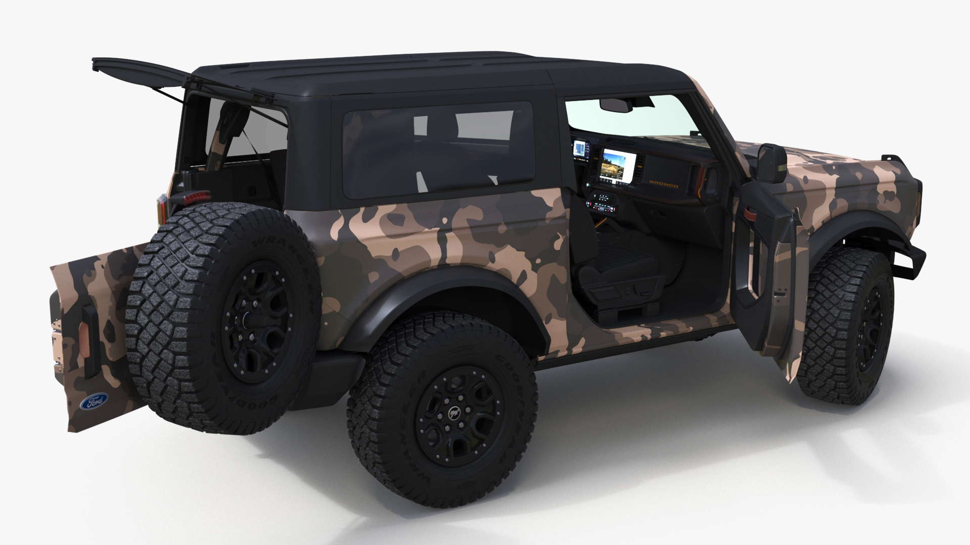 4X4 Ford Bronco Two Door Camouflage Rigged 3D