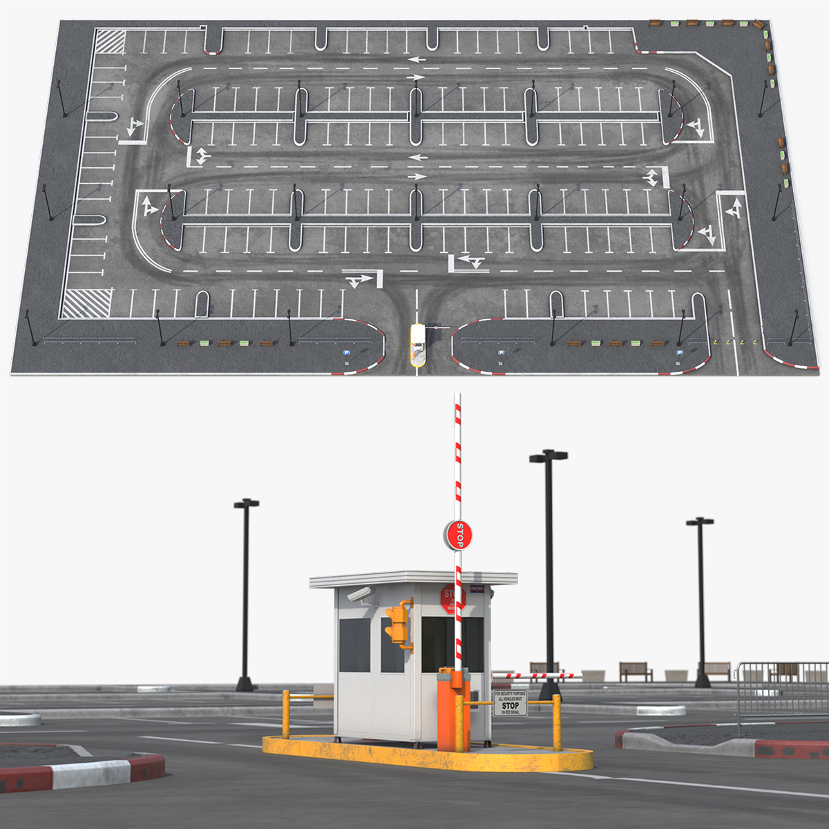 Control Security Booth in Car Parking 3D model preview