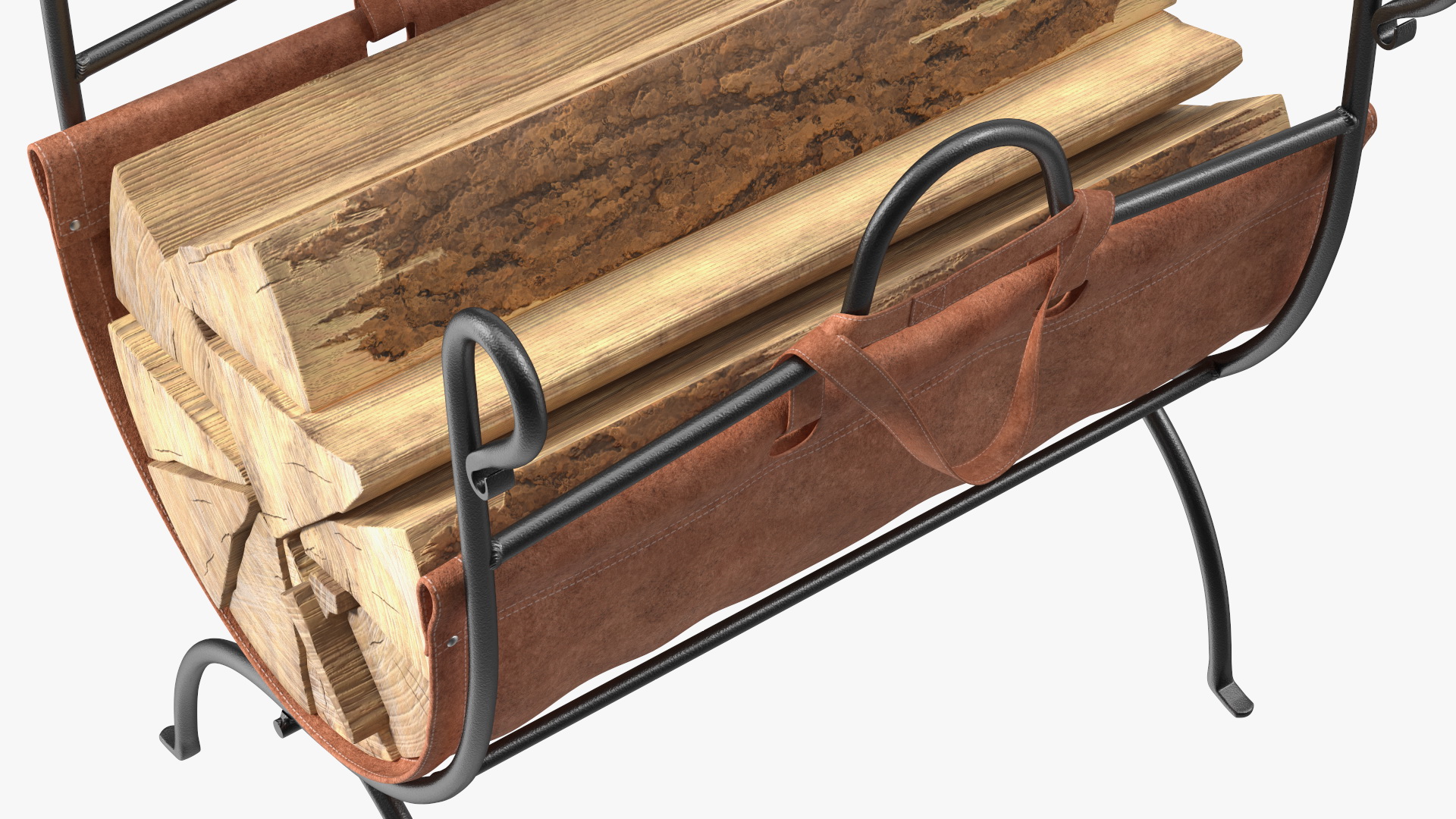 3D Log Rack with Leather Sling Brown model