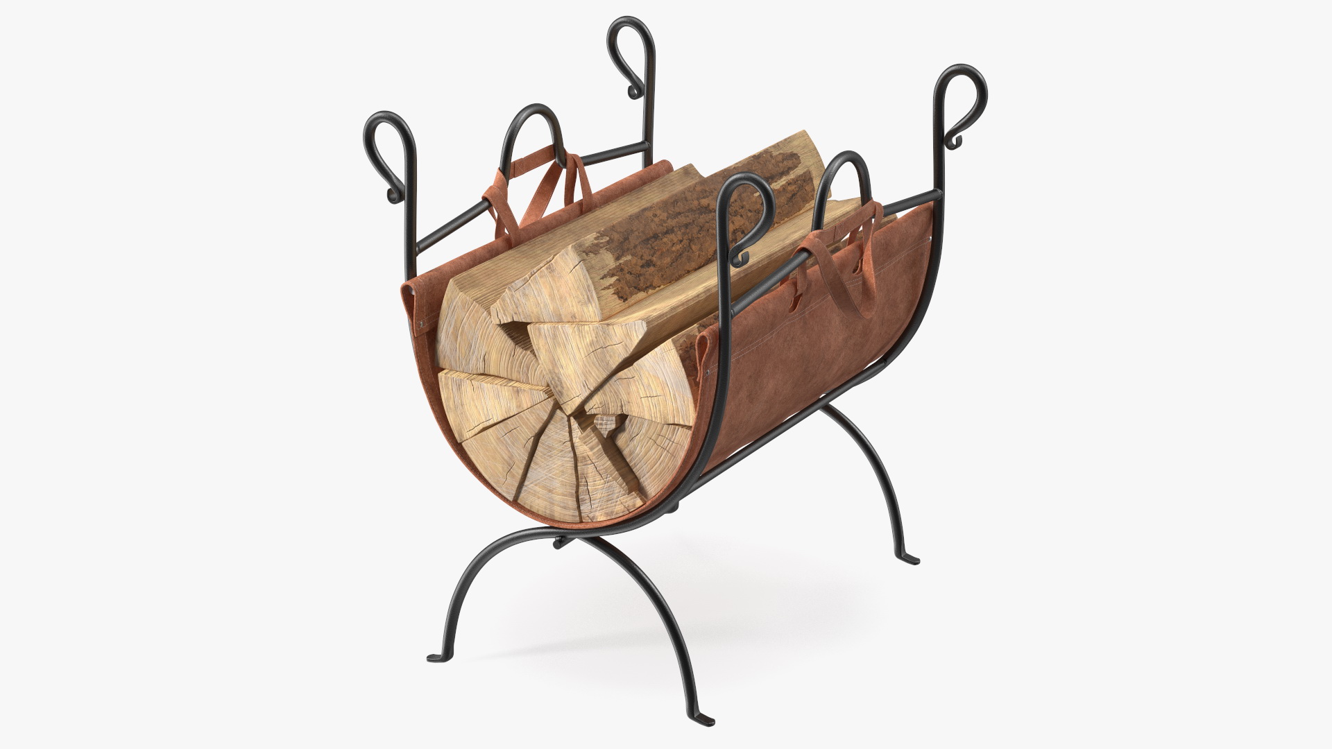 3D Log Rack with Leather Sling Brown model