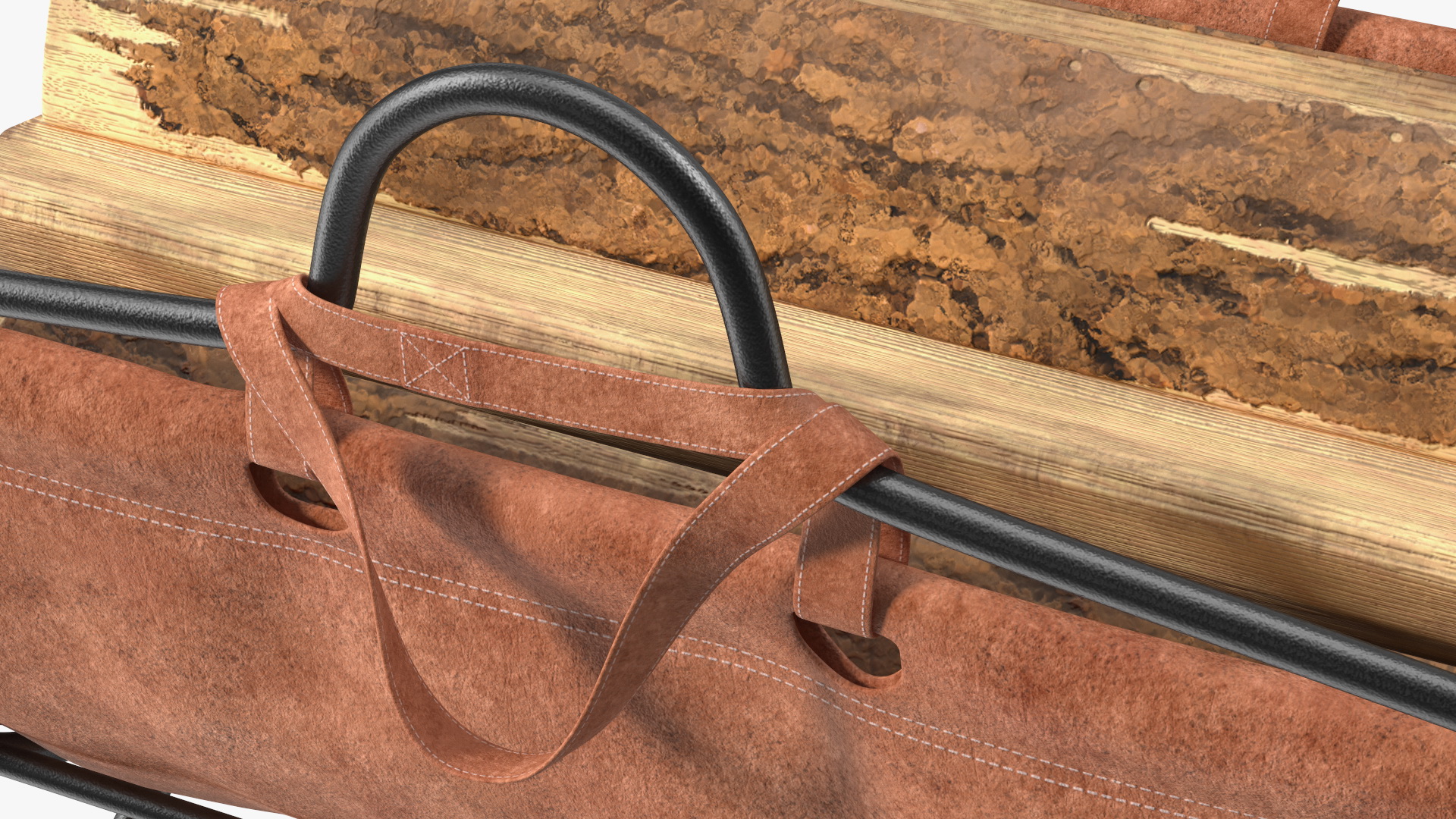 3D Log Rack with Leather Sling Brown model