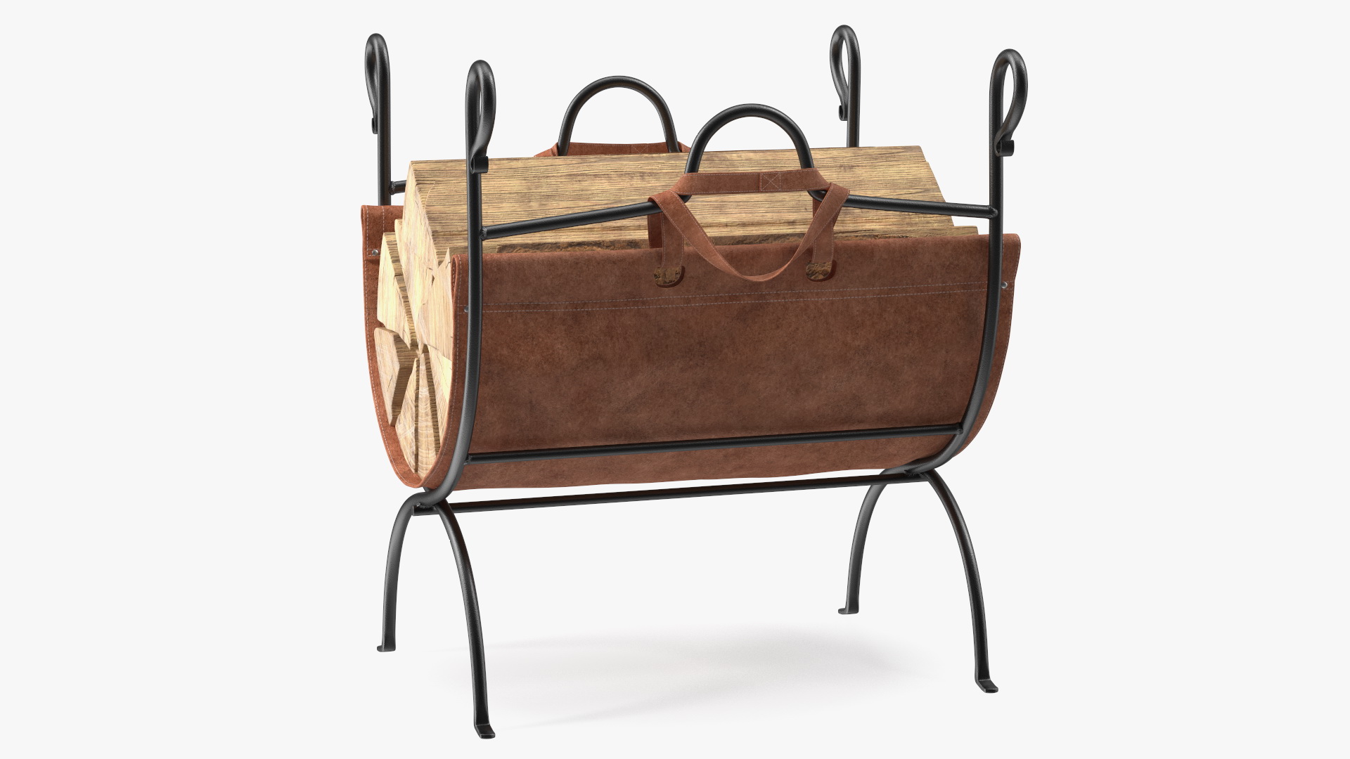 3D Log Rack with Leather Sling Brown model