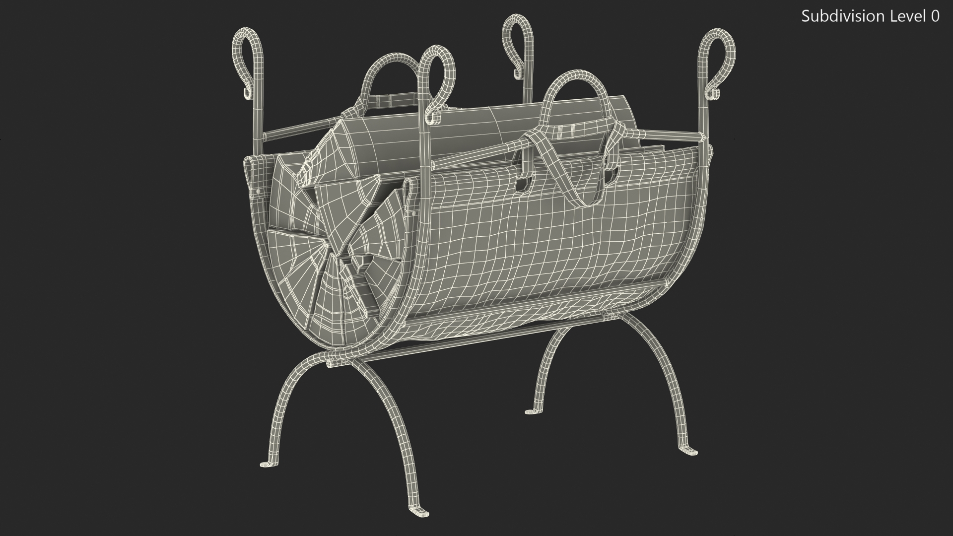 3D Log Rack with Leather Sling Brown model