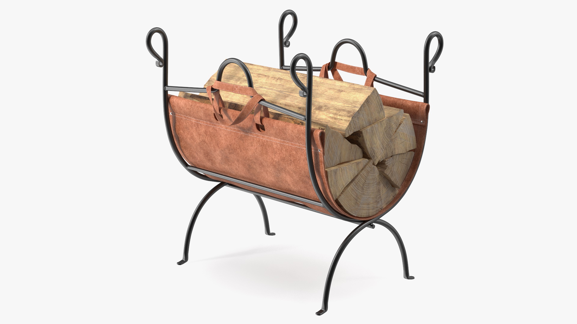 3D Log Rack with Leather Sling Brown model