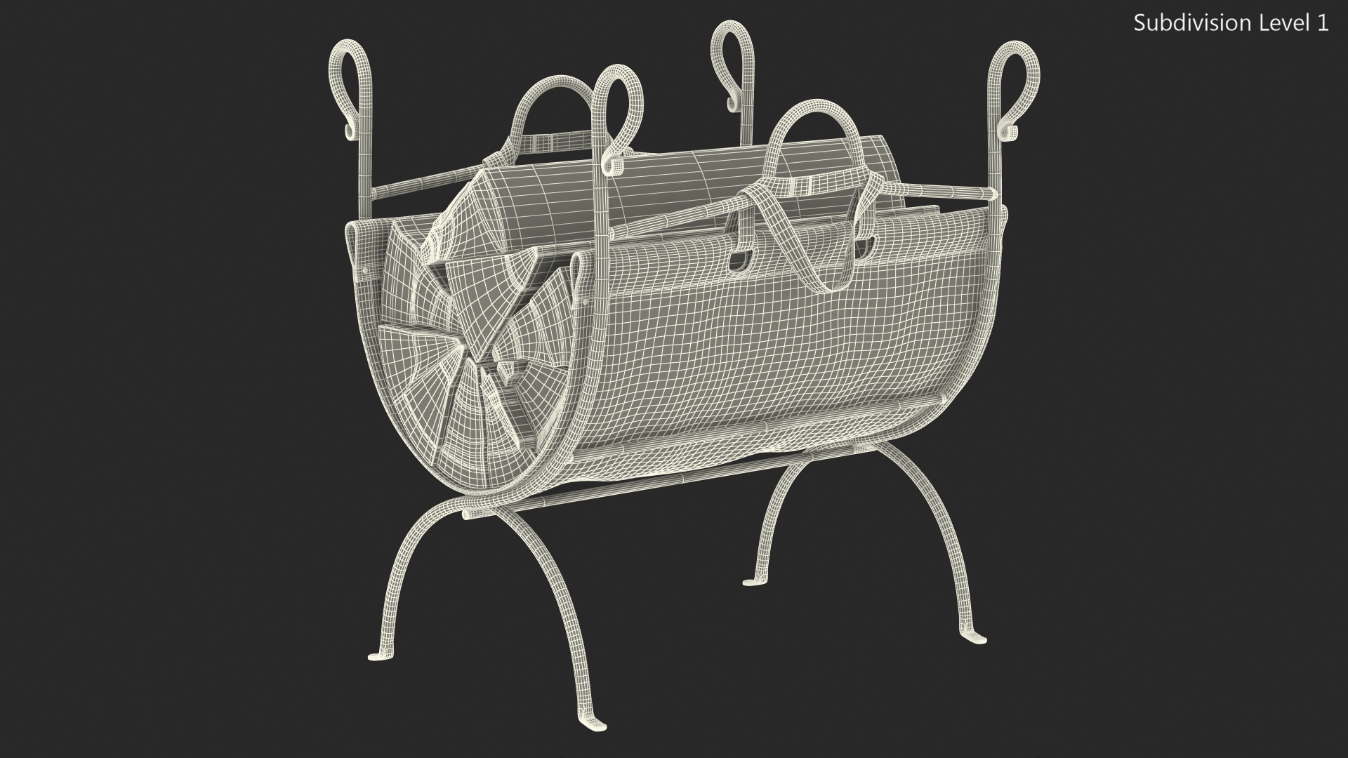 3D Log Rack with Leather Sling Brown model