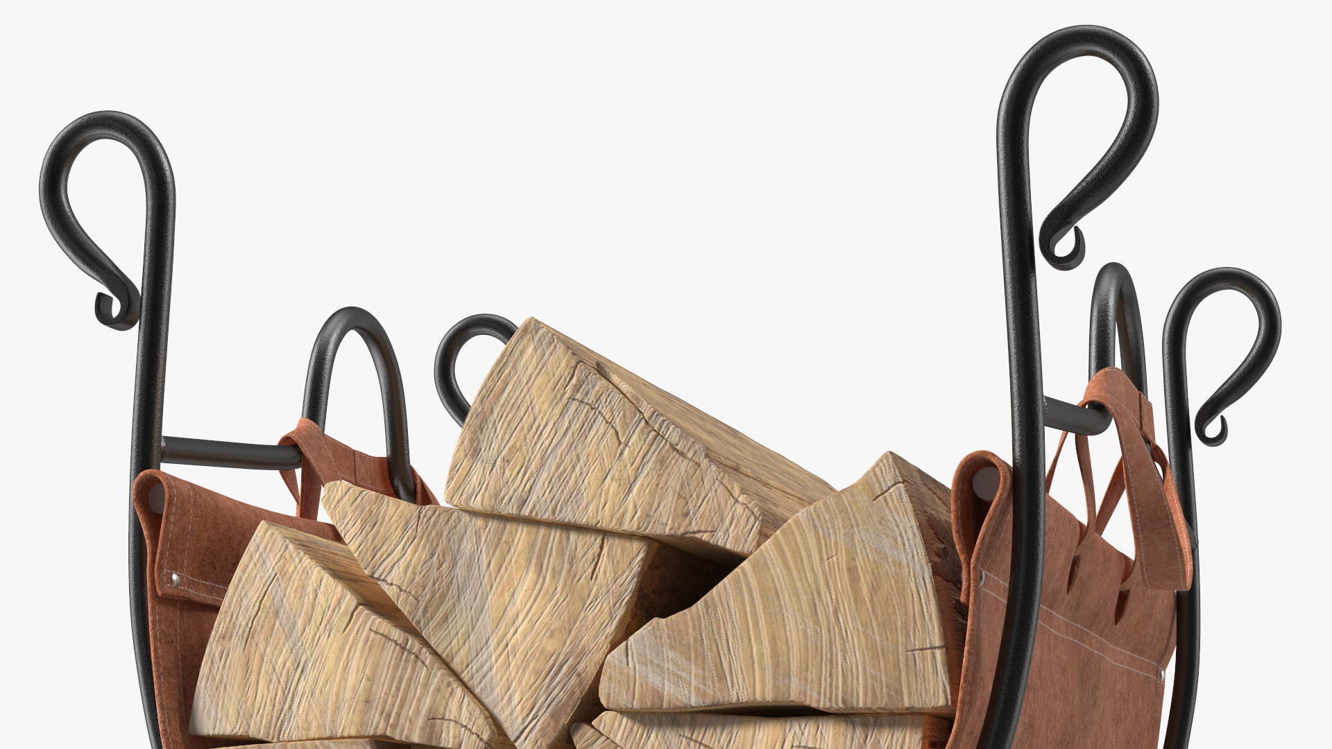 3D Log Rack with Leather Sling Brown model