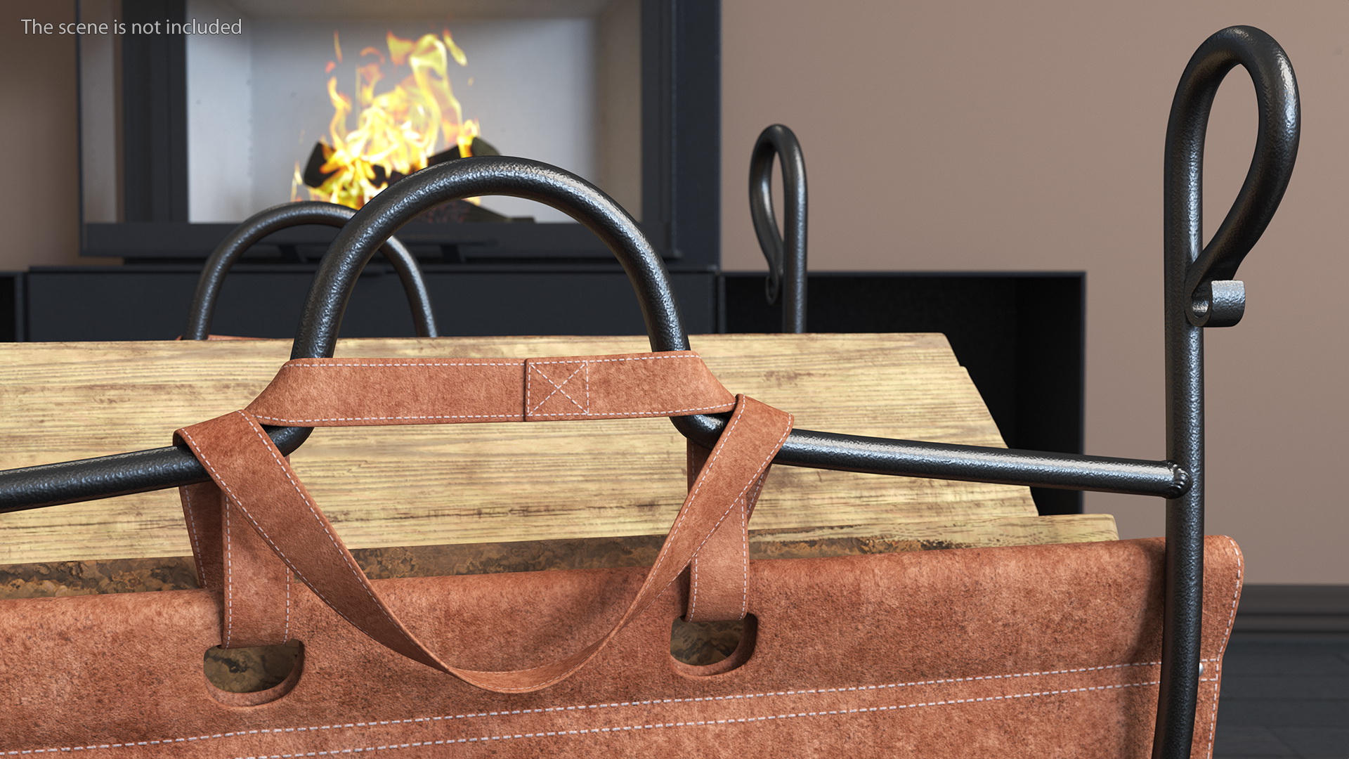 3D Log Rack with Leather Sling Brown model