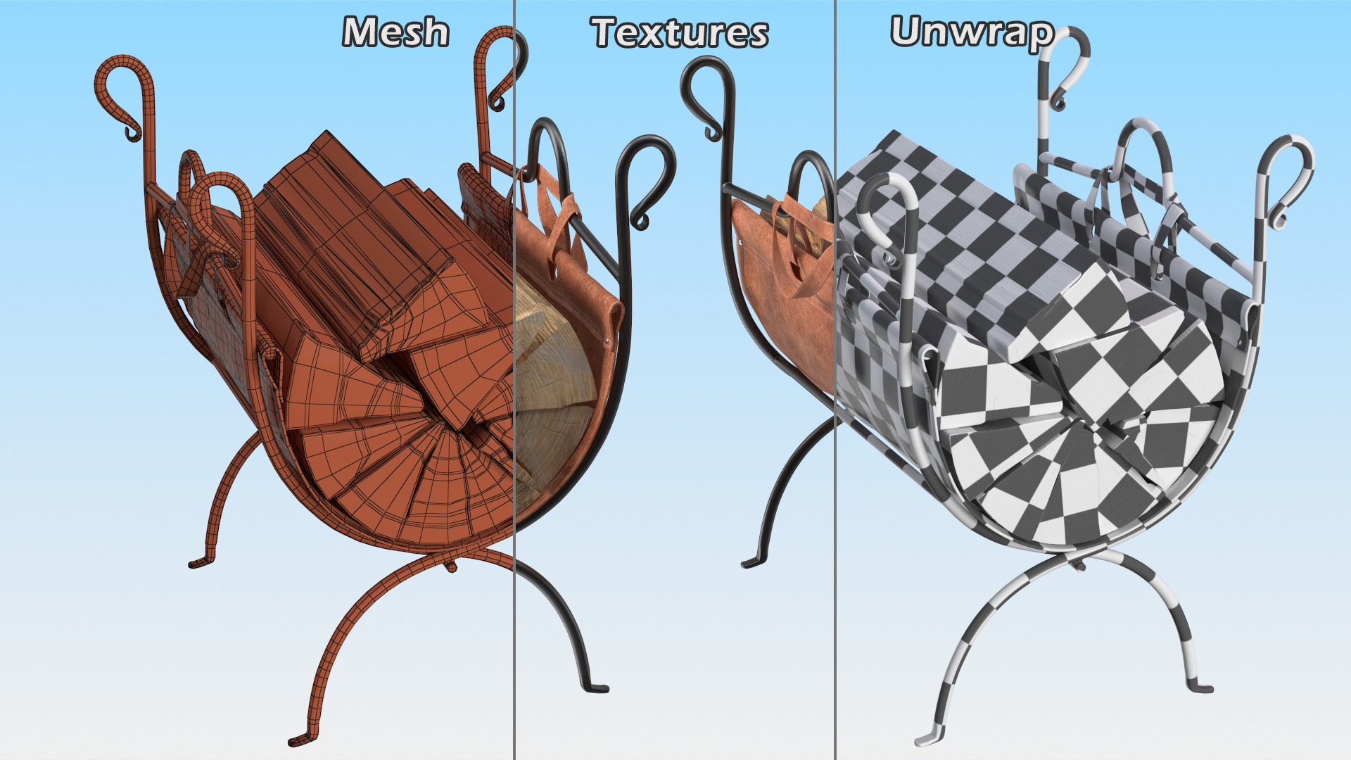 3D Log Rack with Leather Sling Brown model