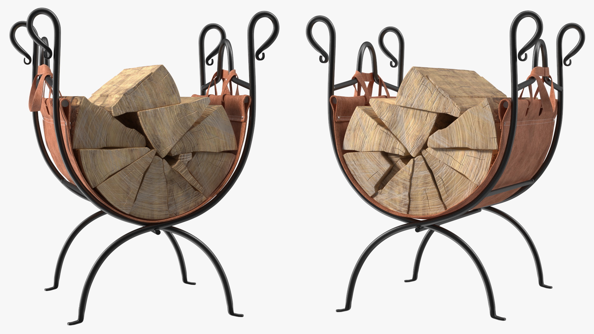 3D Log Rack with Leather Sling Brown model