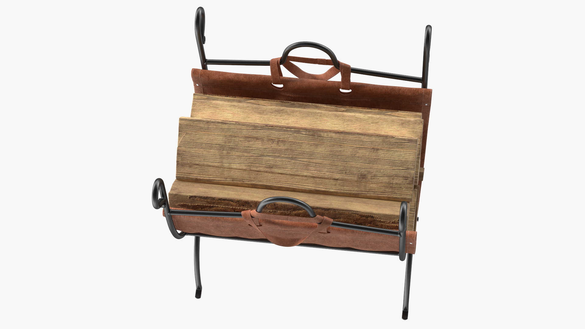 3D Log Rack with Leather Sling Brown model