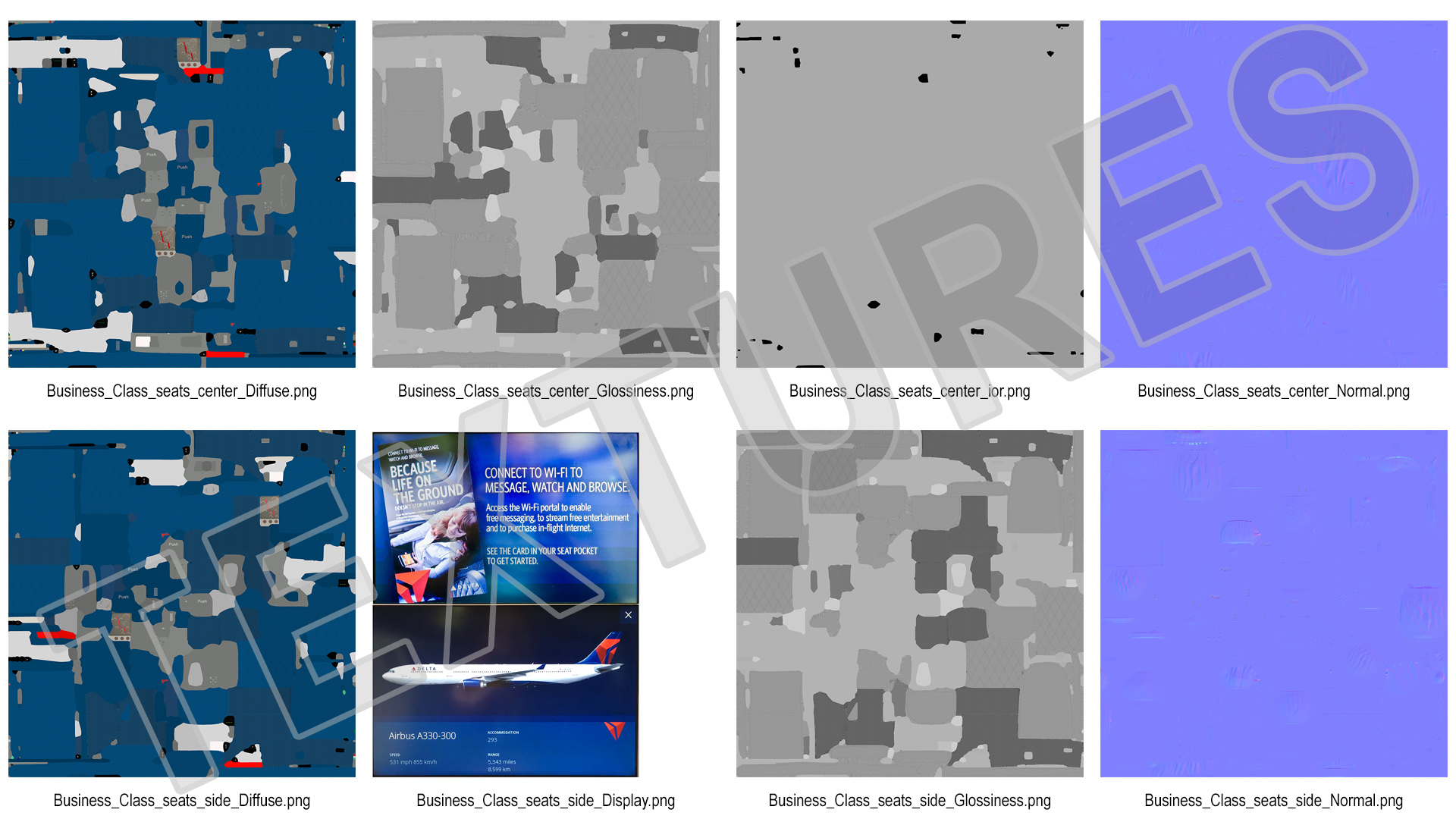 3D Delta Air Lines Airbus A330-300 Business Class Seats Set