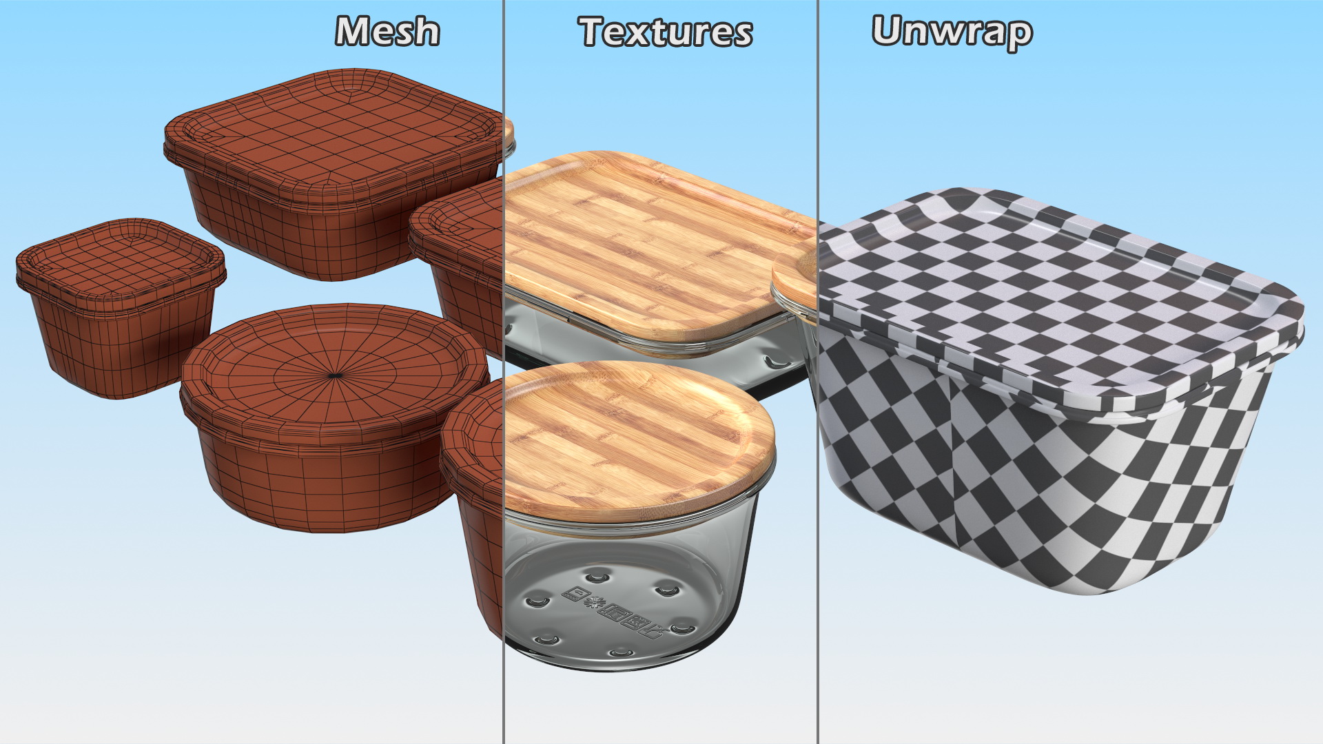 3D model Glass Food Storage Containers with Bamboo Lids Set