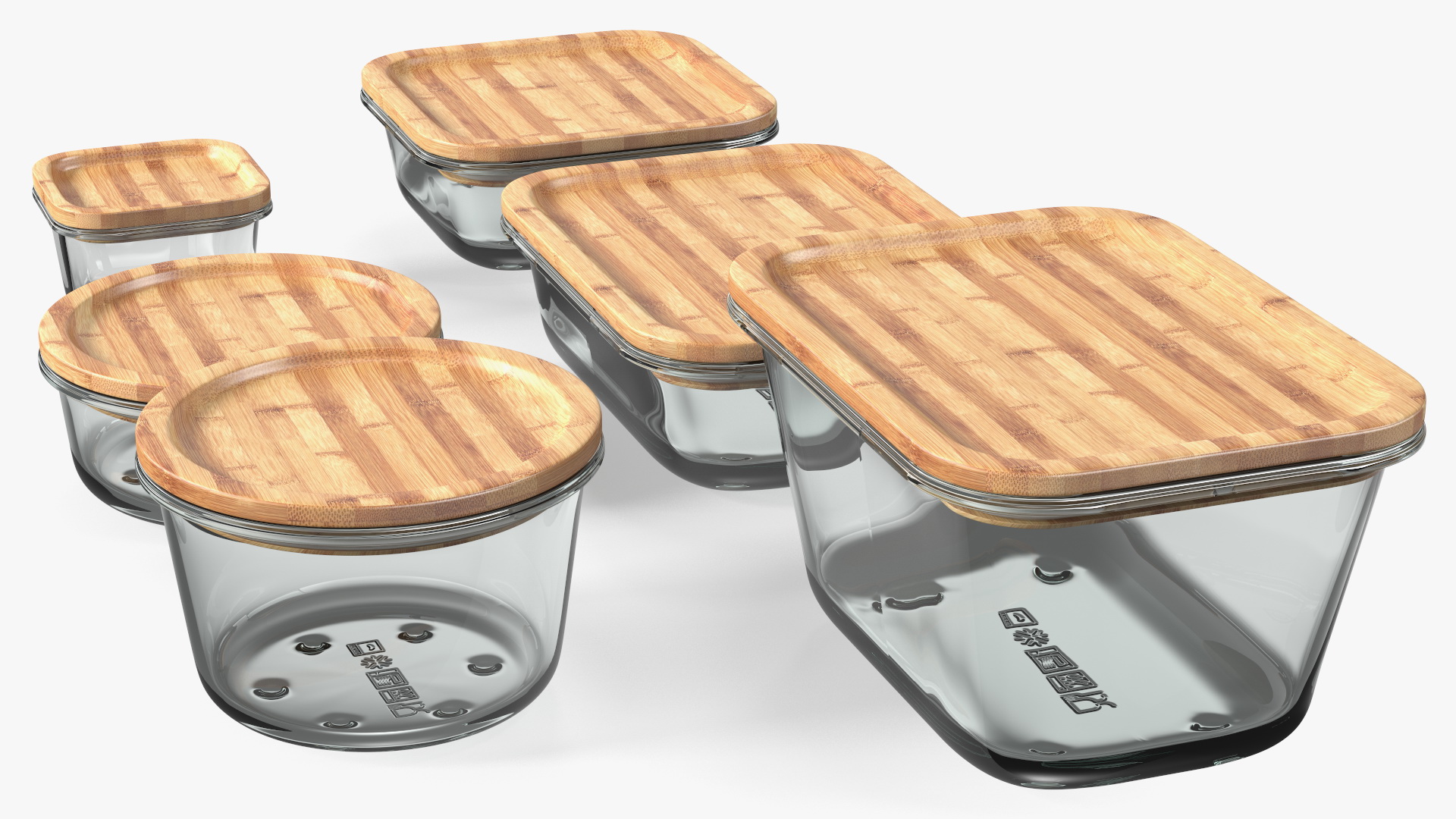 3D model Glass Food Storage Containers with Bamboo Lids Set