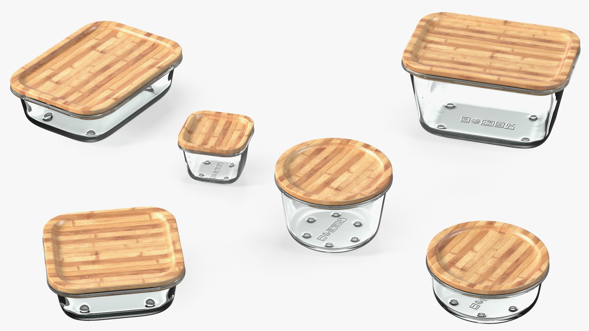 3D model Glass Food Storage Containers with Bamboo Lids Set