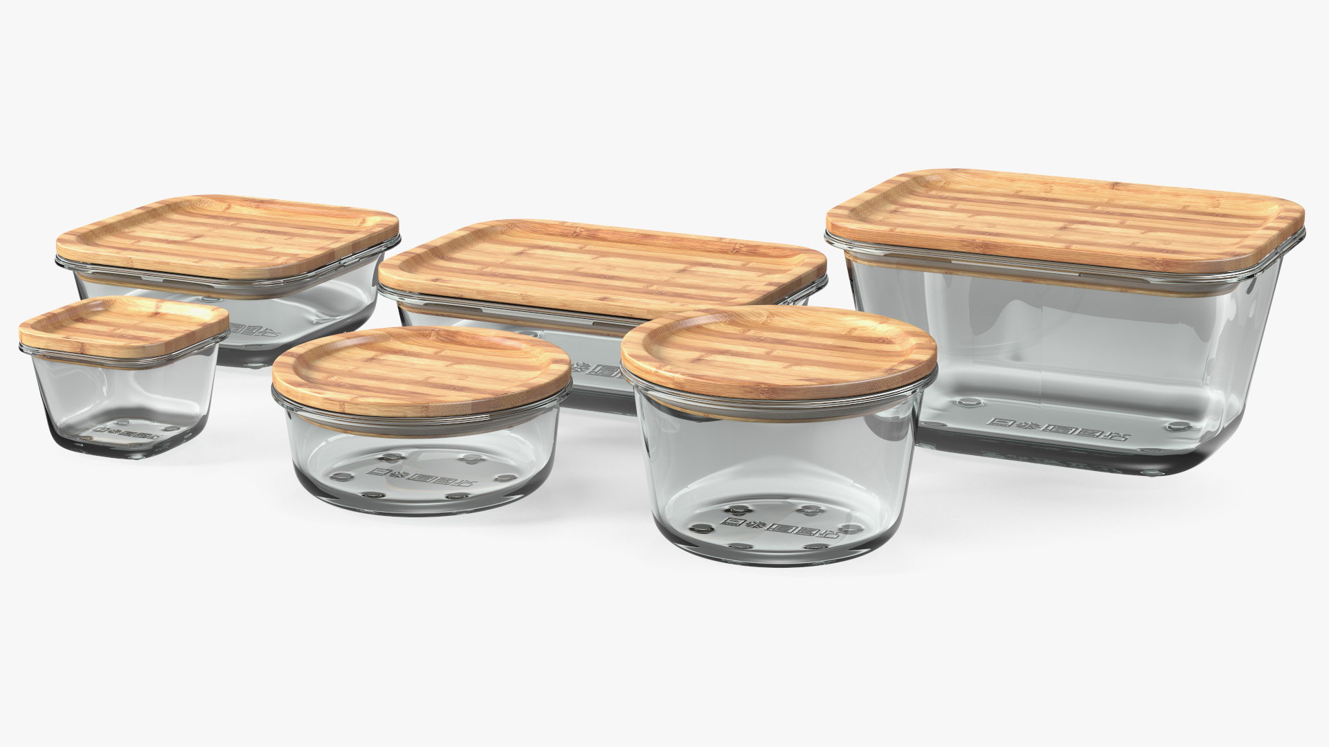 3D model Glass Food Storage Containers with Bamboo Lids Set