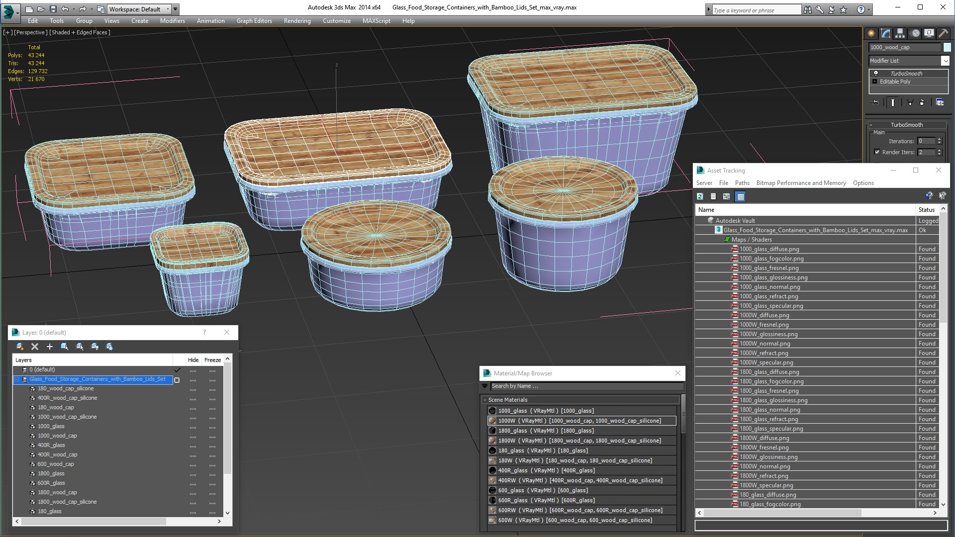 3D model Glass Food Storage Containers with Bamboo Lids Set