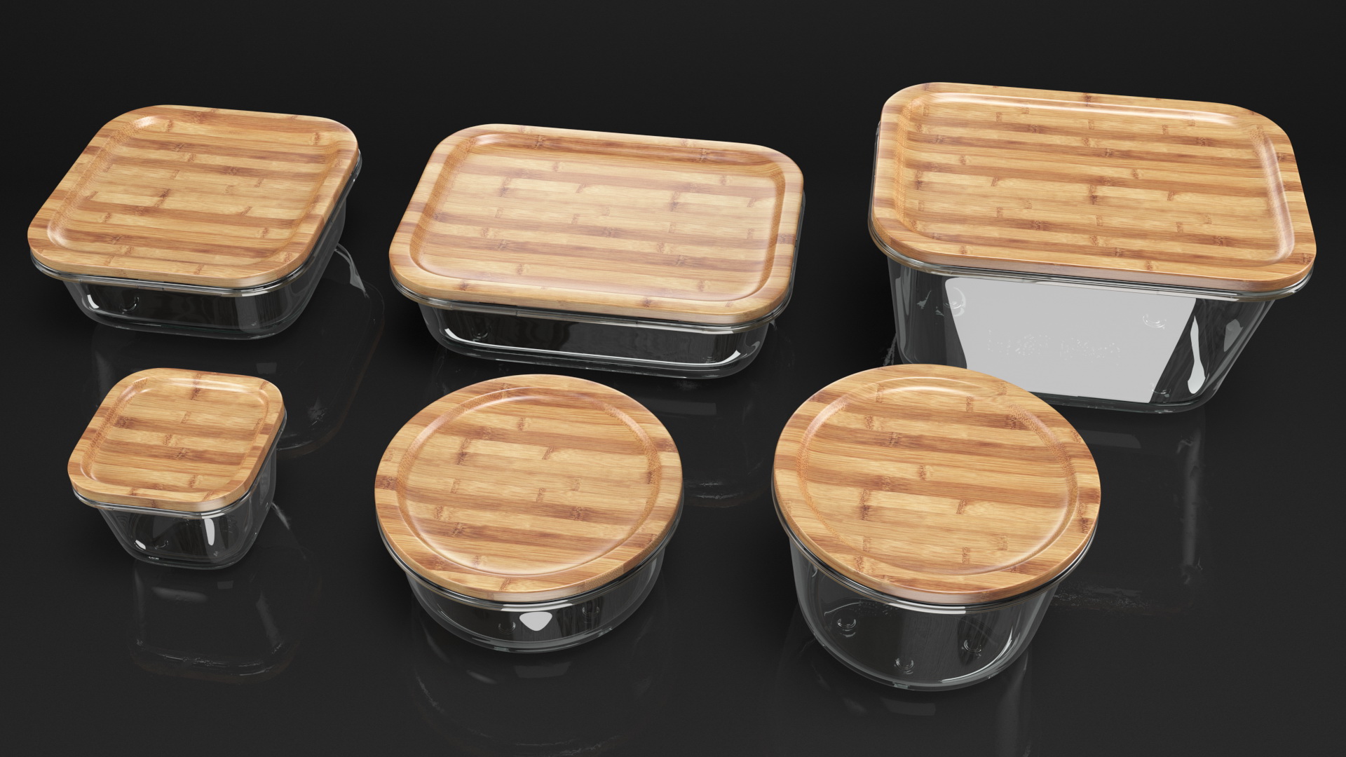 3D model Glass Food Storage Containers with Bamboo Lids Set
