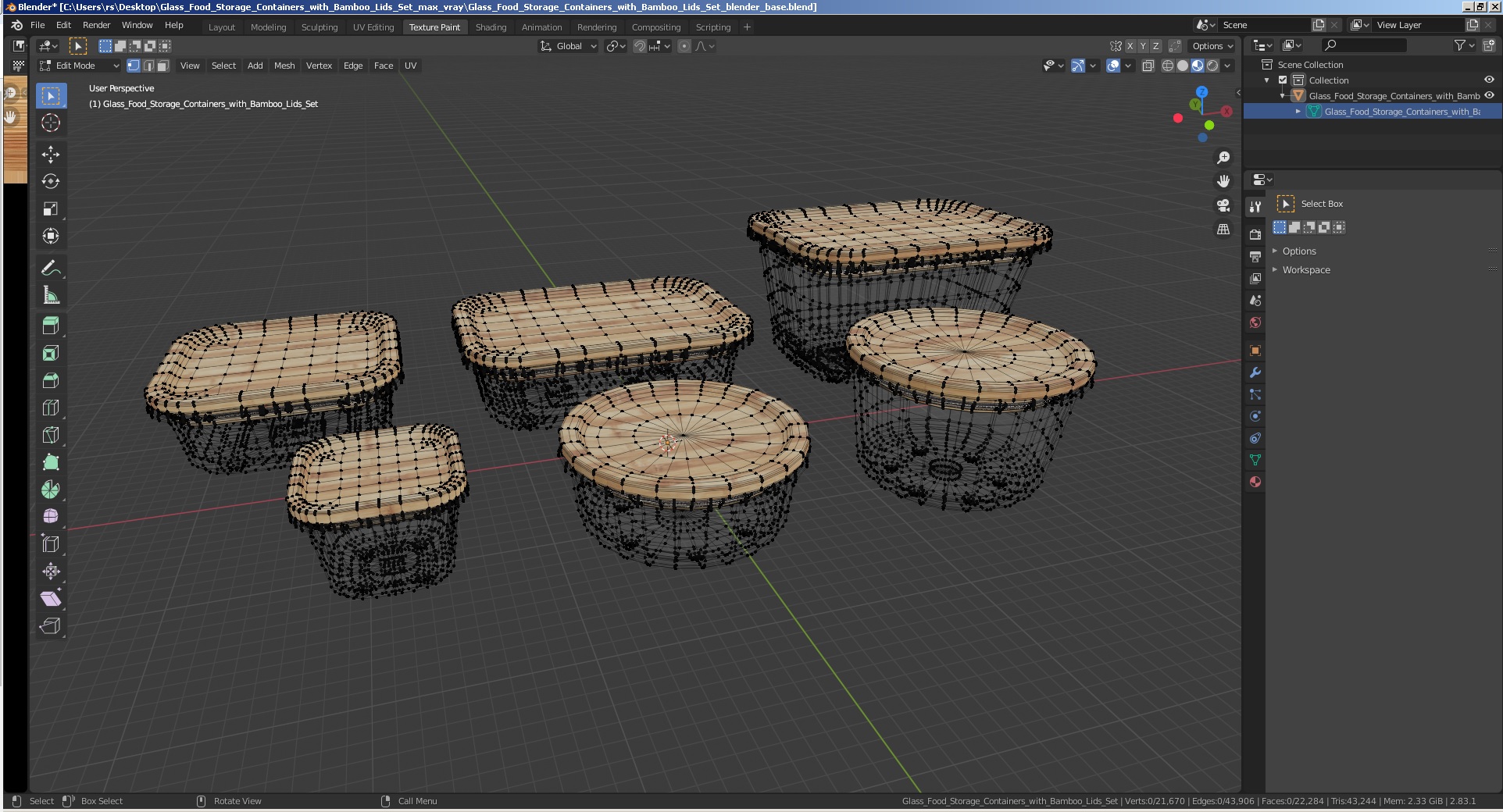 3D model Glass Food Storage Containers with Bamboo Lids Set