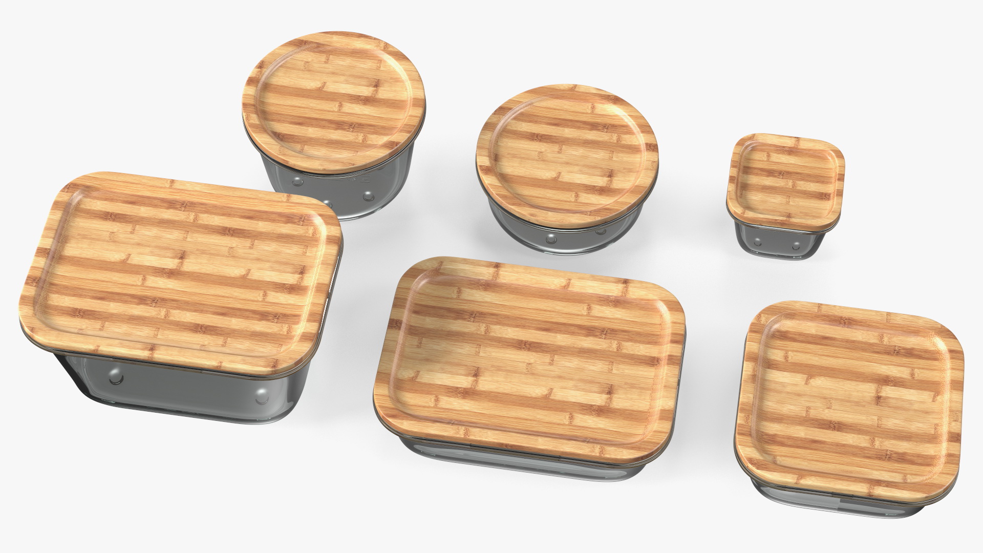 3D model Glass Food Storage Containers with Bamboo Lids Set