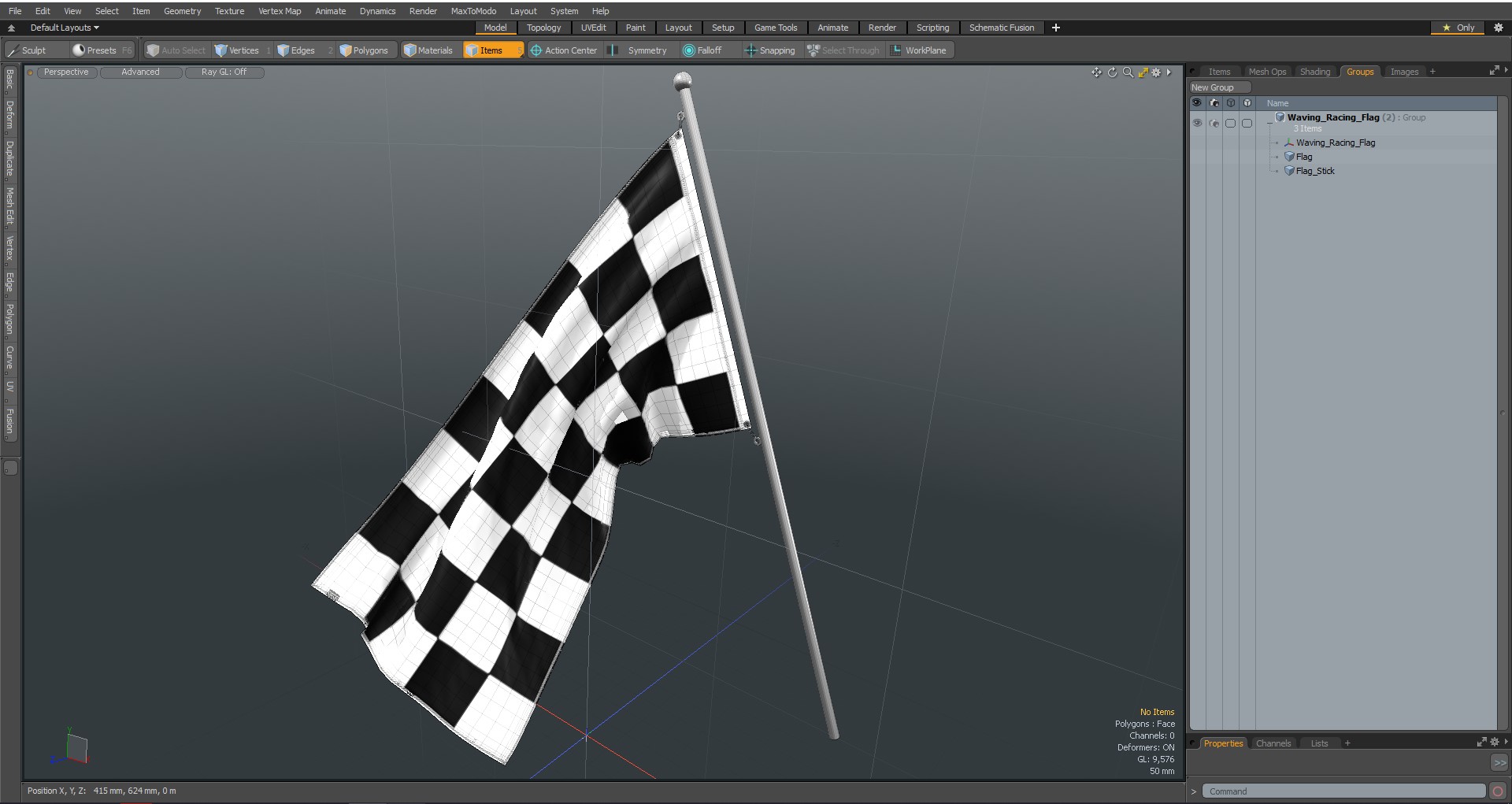 3D Waving Racing Flag model