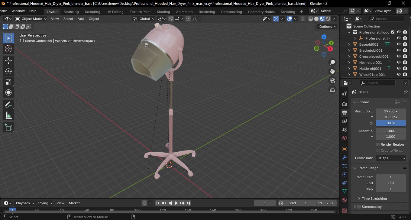 3D model Professional Hooded Hair Dryer Pink