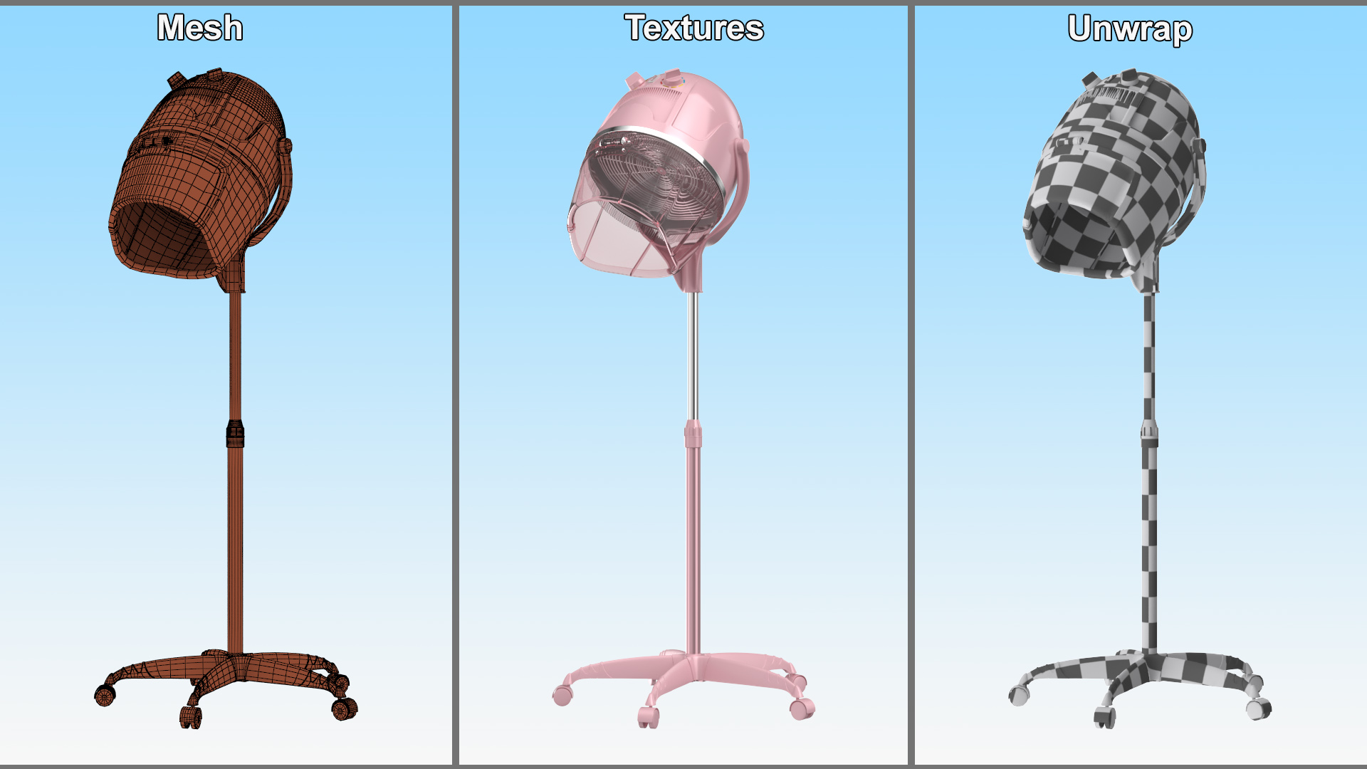 3D model Professional Hooded Hair Dryer Pink