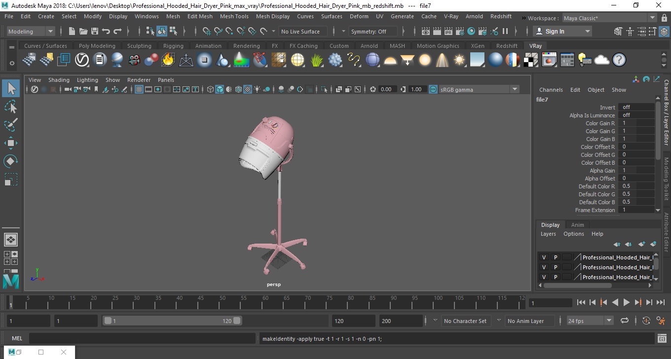 3D model Professional Hooded Hair Dryer Pink