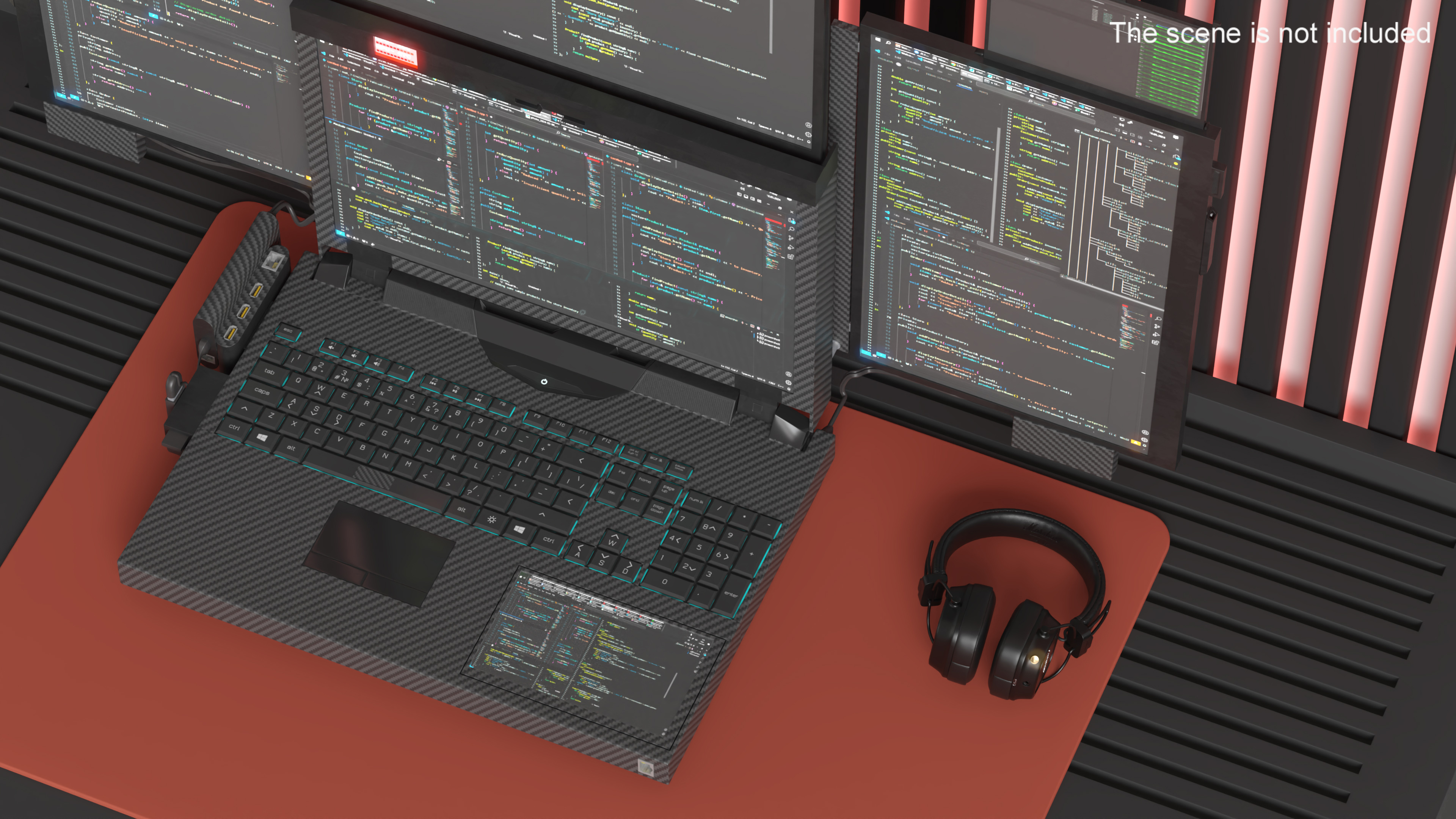 Professional Laptop with Programming Software Rigged 3D