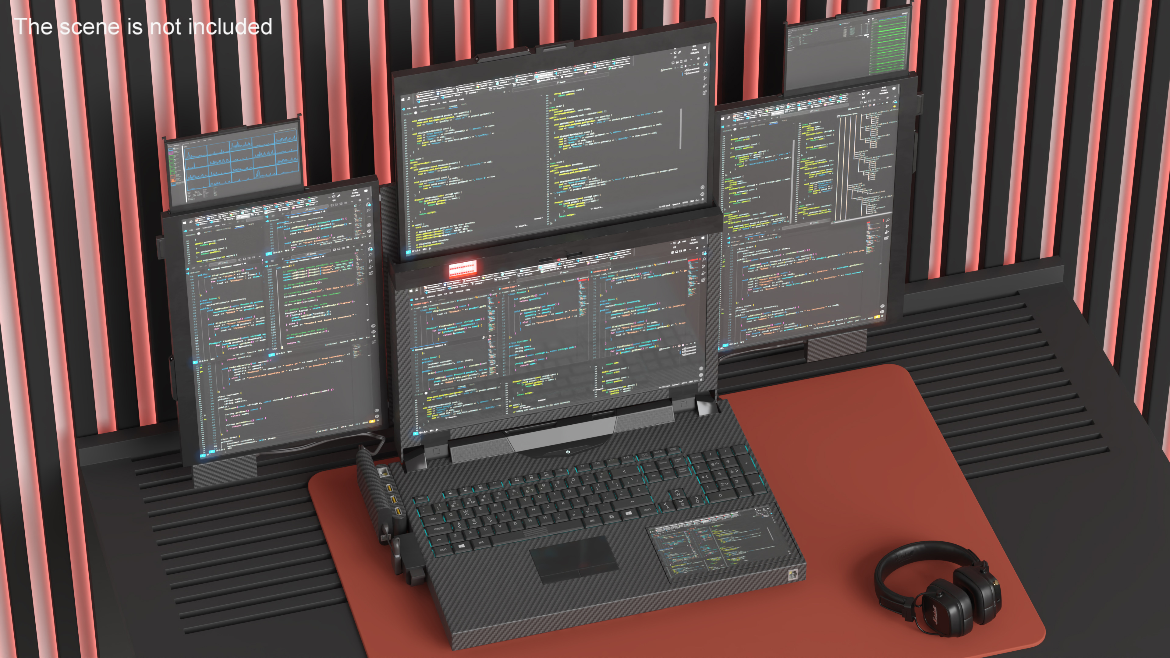 Professional Laptop with Programming Software Rigged 3D