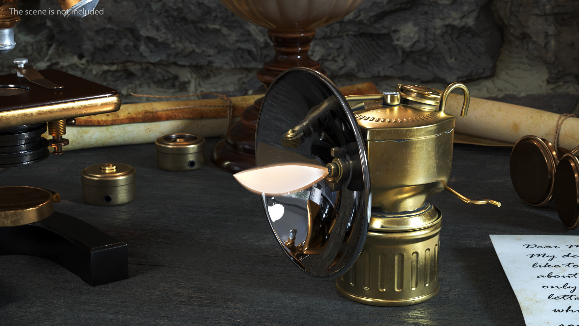 3D Vintage Brass Carbide Lamp
