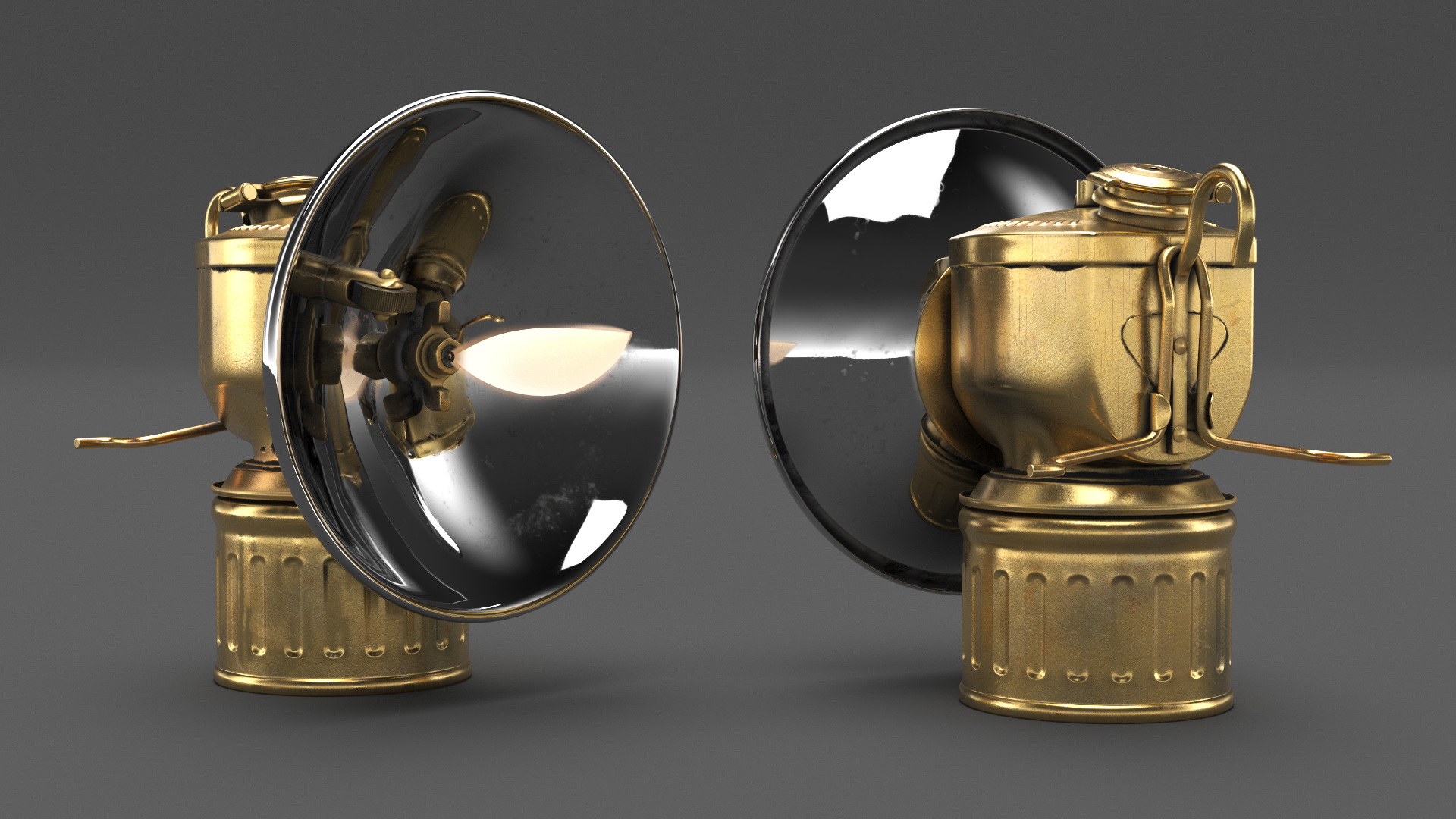 3D Vintage Brass Carbide Lamp