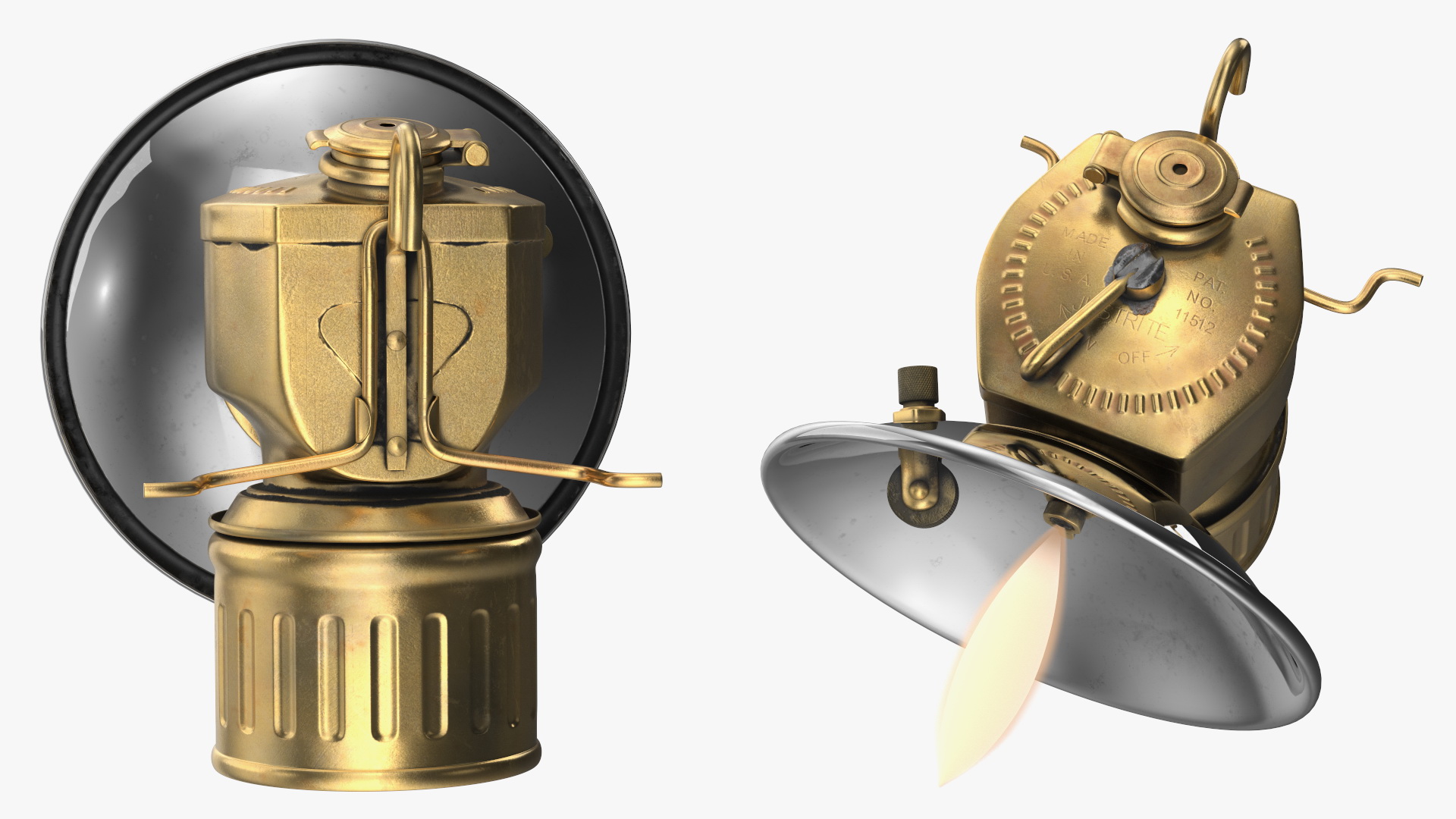 3D Vintage Brass Carbide Lamp