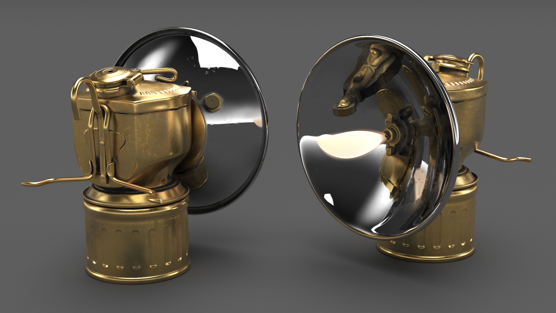 3D Vintage Brass Carbide Lamp