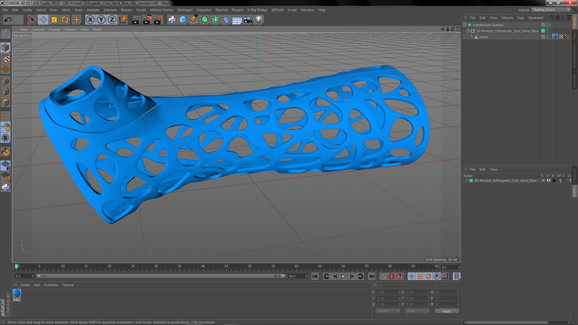 3D 3D-Printed Orthopedic Cast Hand Blue