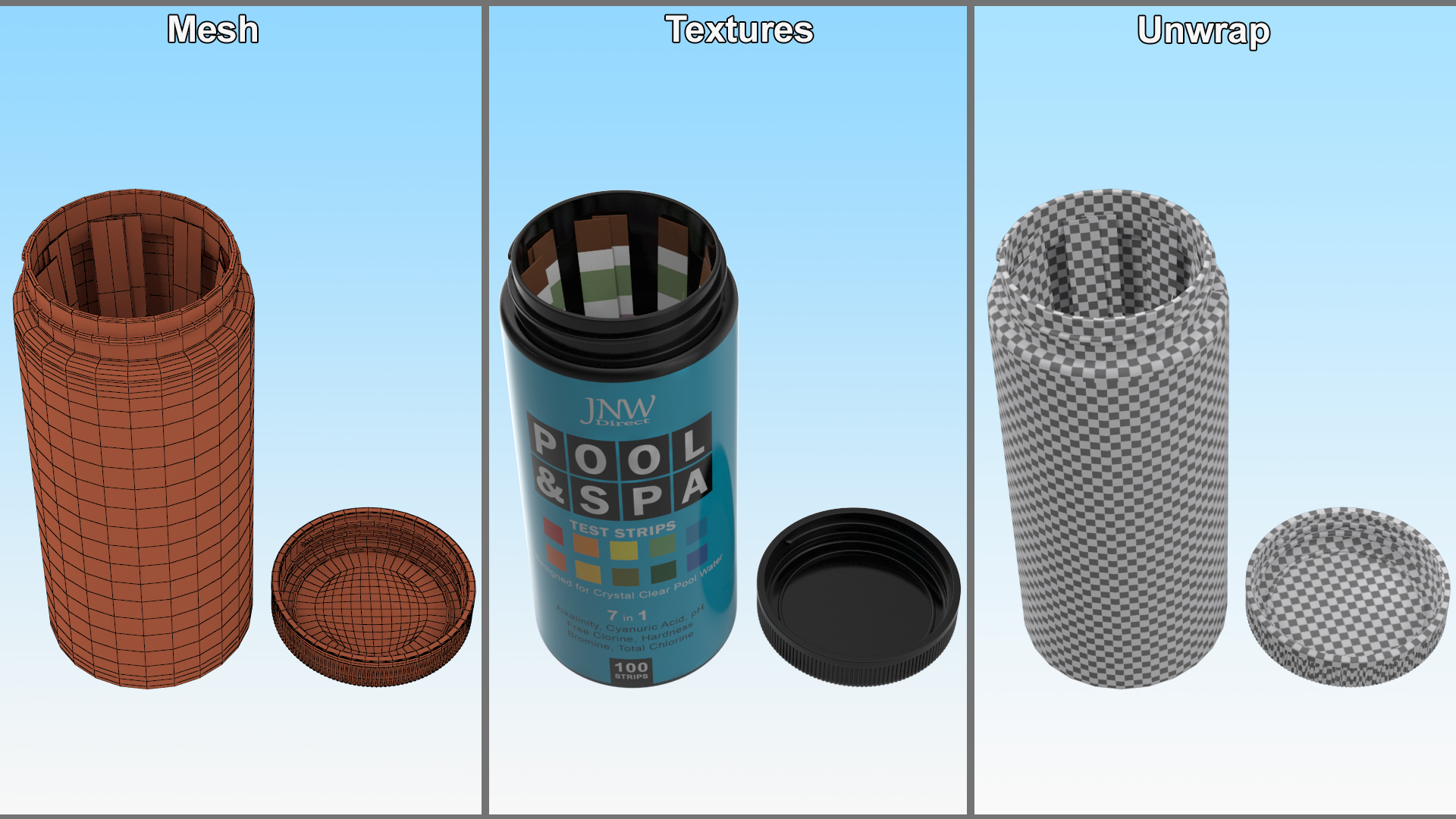 JNV Direct Chlorine Pool Water Tests Jar Opened 3D