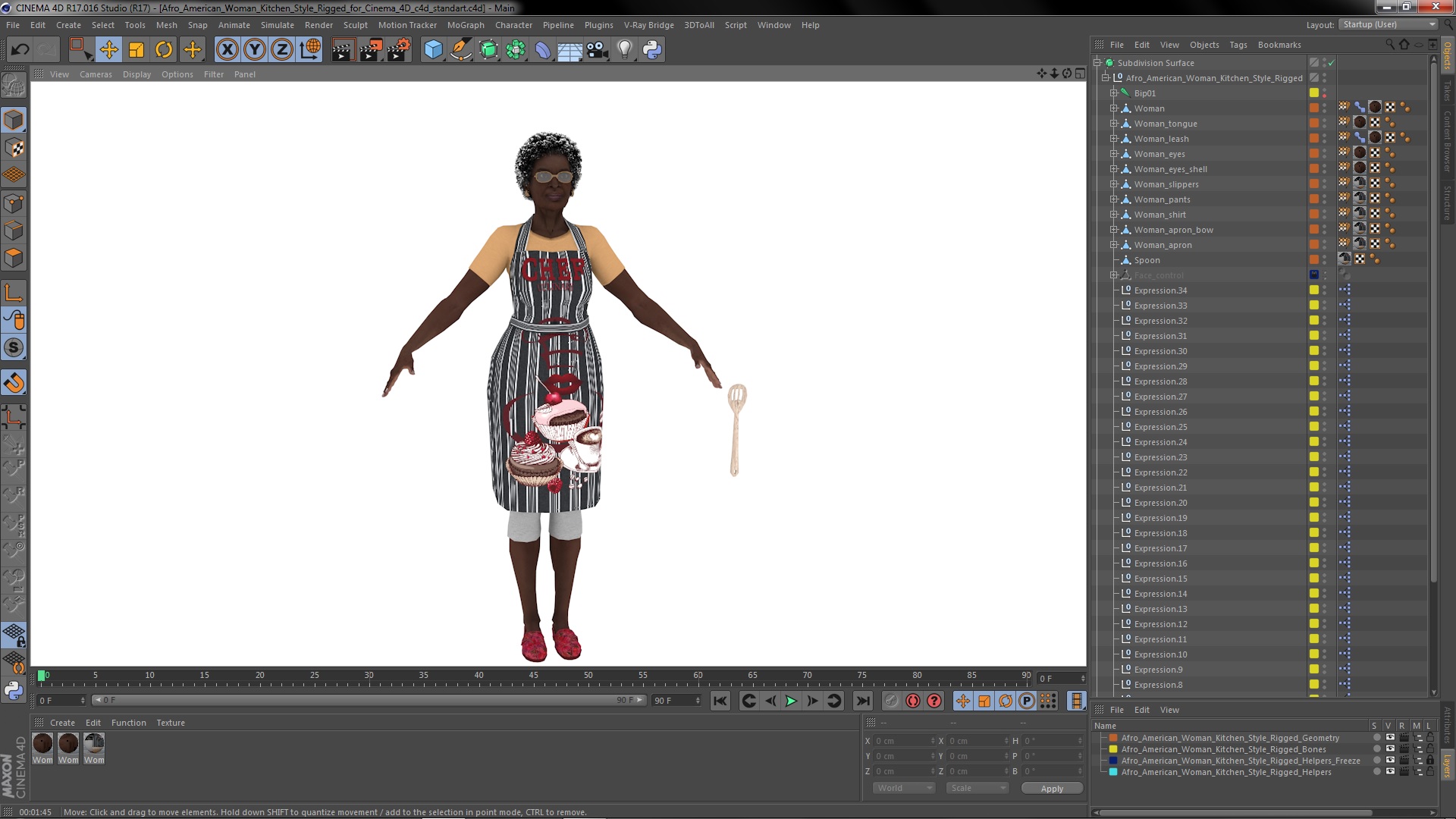 Afro American Woman Kitchen Style Rigged for Cinema 4D 3D model