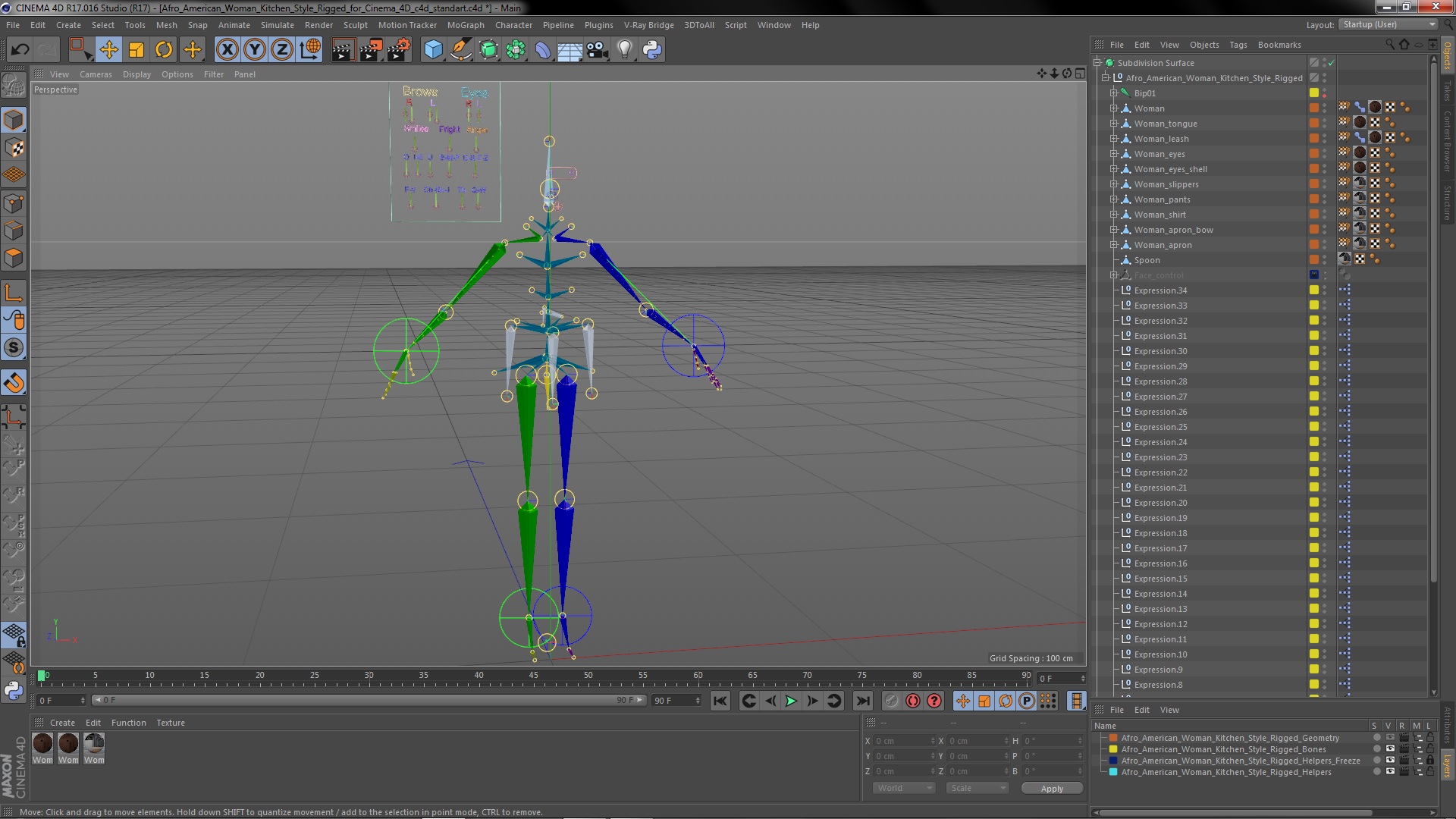 Afro American Woman Kitchen Style Rigged for Cinema 4D 3D model