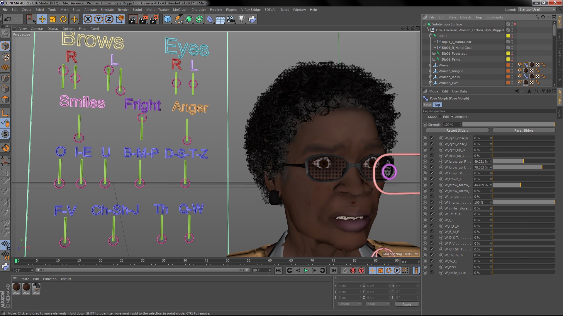 Afro American Woman Kitchen Style Rigged for Cinema 4D 3D model