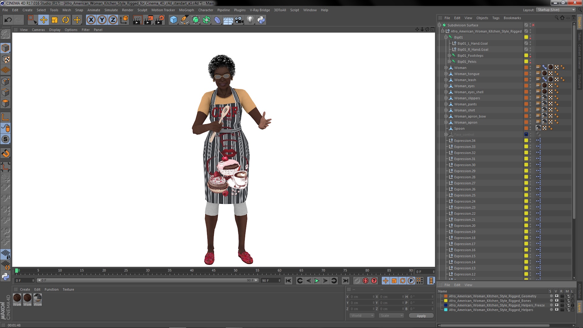Afro American Woman Kitchen Style Rigged for Cinema 4D 3D model